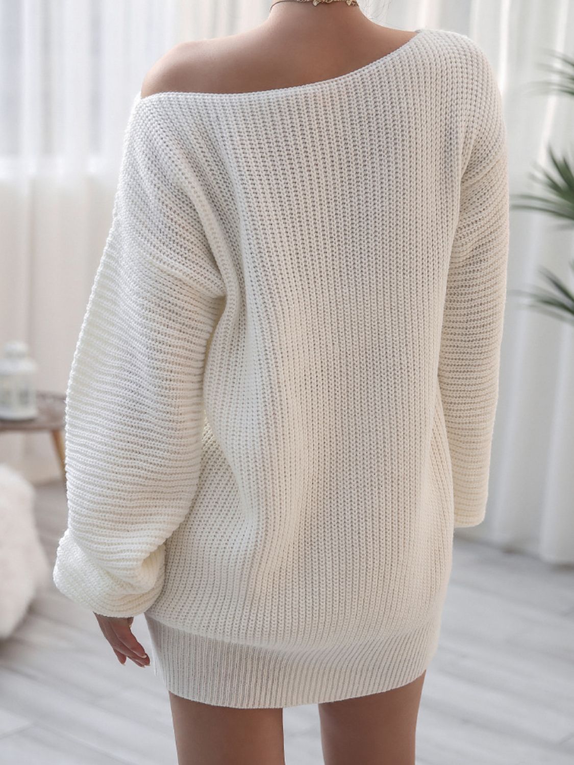 Raverya- Ribgebreide Trui met Boothals Casual Mini Jurk