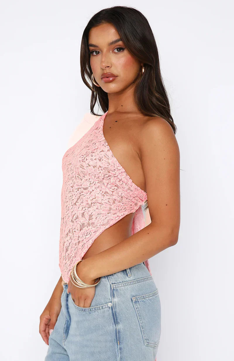 One Shoulder Kanten Top