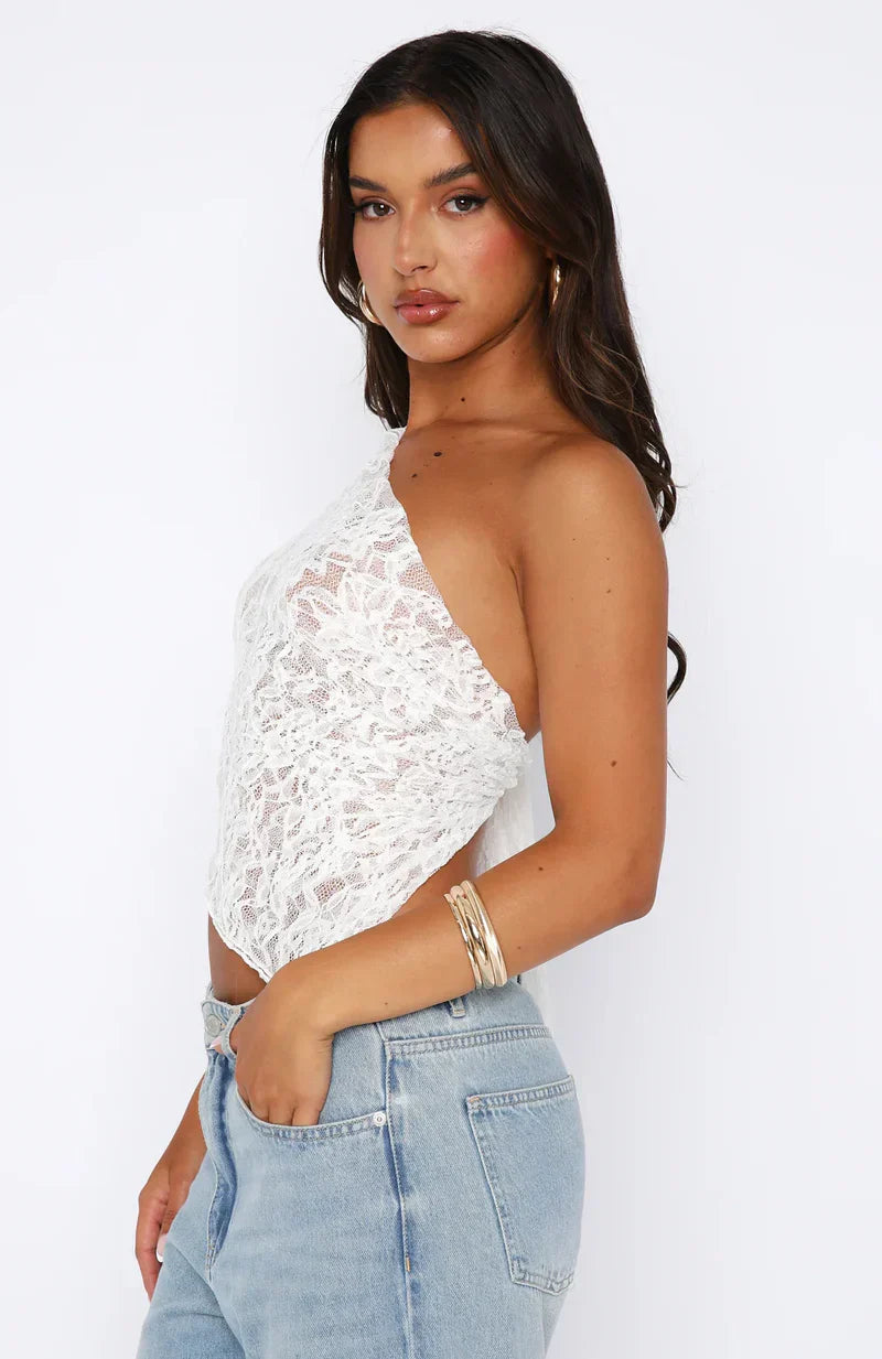 One Shoulder Kanten Top