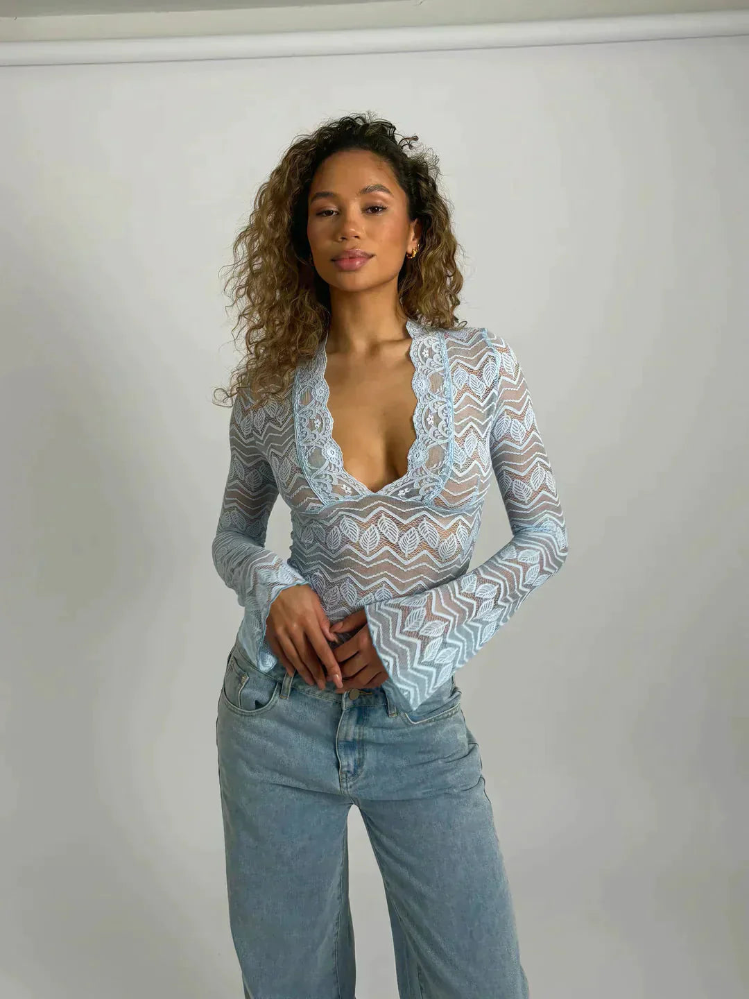 Mesh Top Met Lange Mouwen