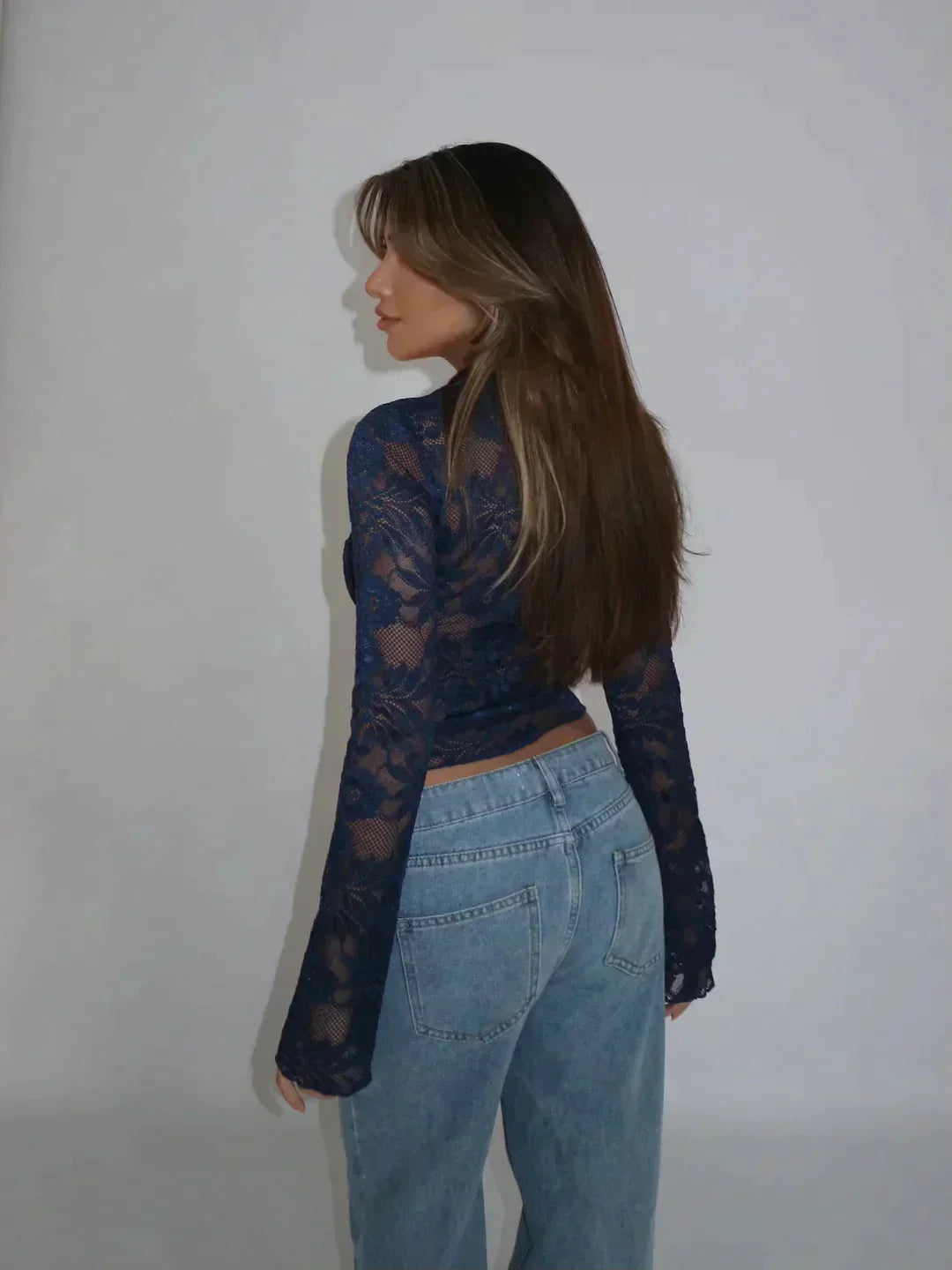 Mesh Top Met Lange Mouwen