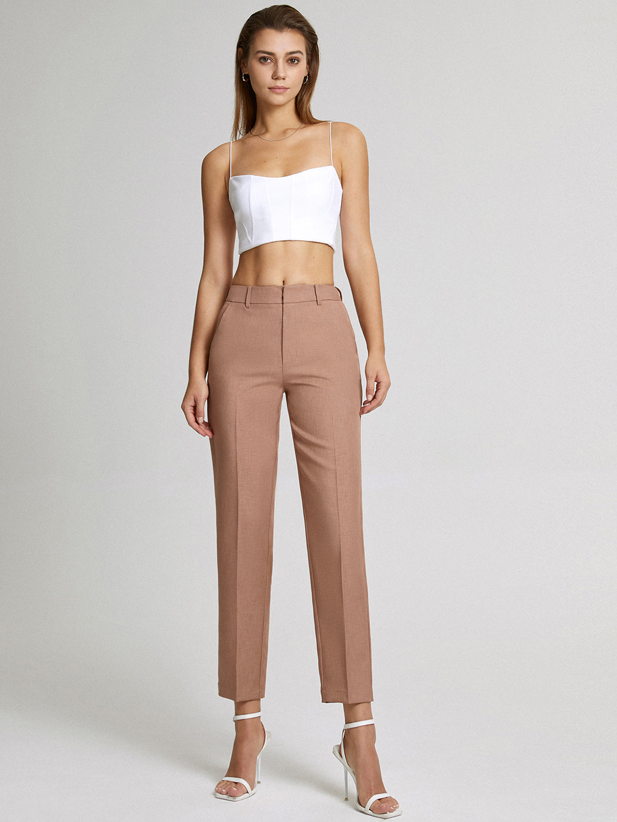 Hoge Taille Cropped Skinny Rechte Broek
