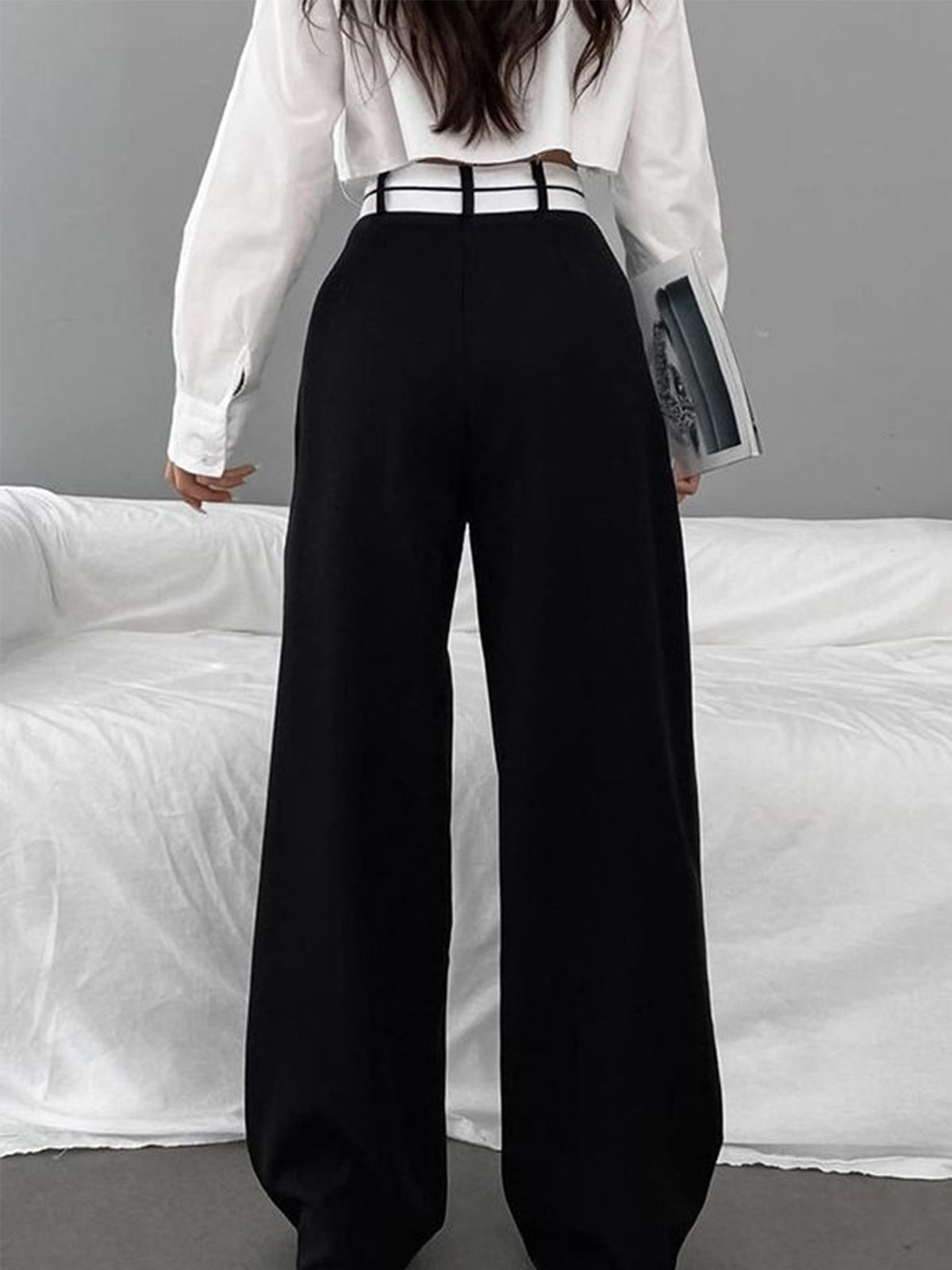 Asymmetrische Wide Leg Dress Broek met Contrasterende Tailleband