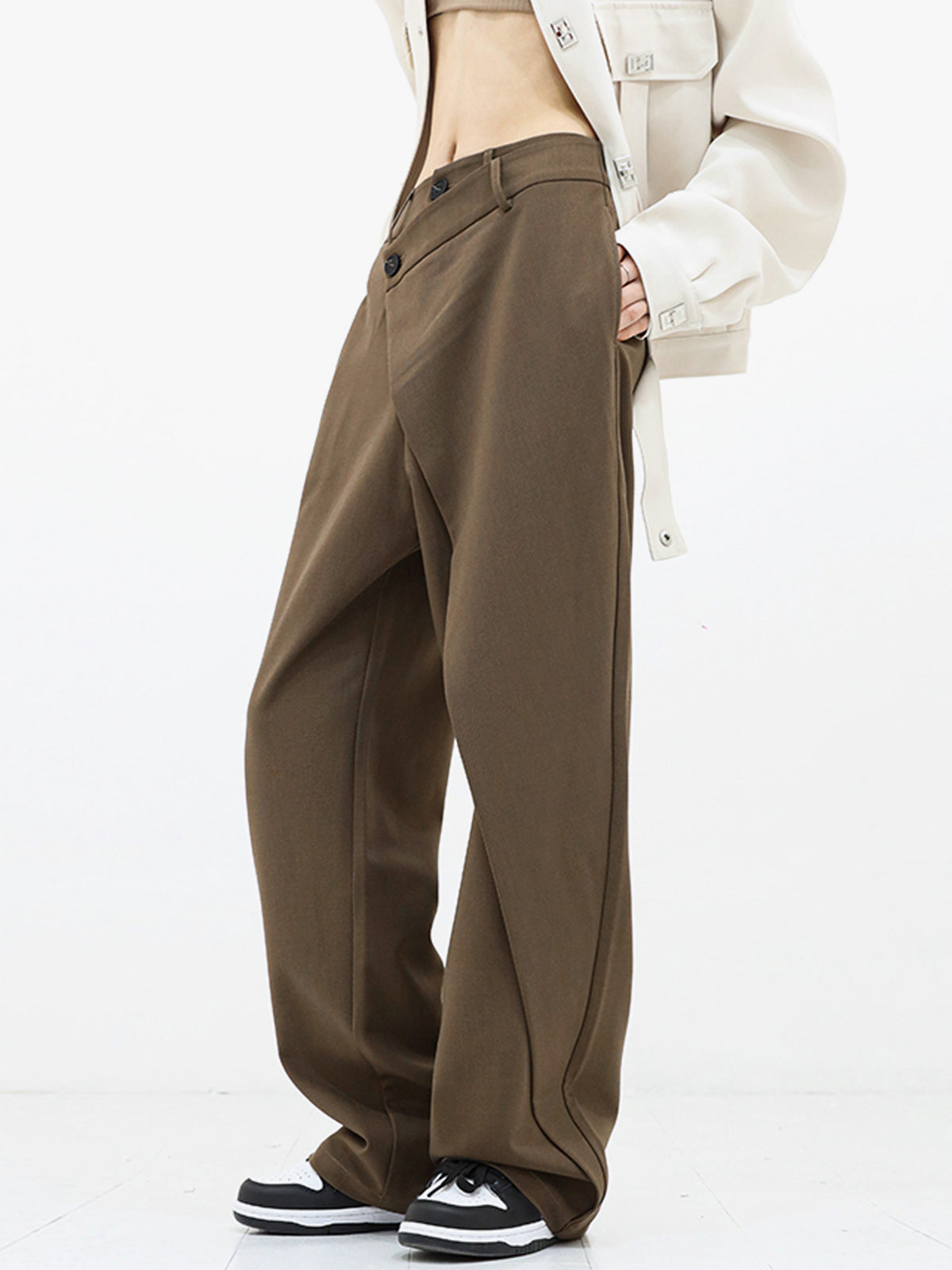 Asymmetrische Wide Leg Dress Broek met Knopen