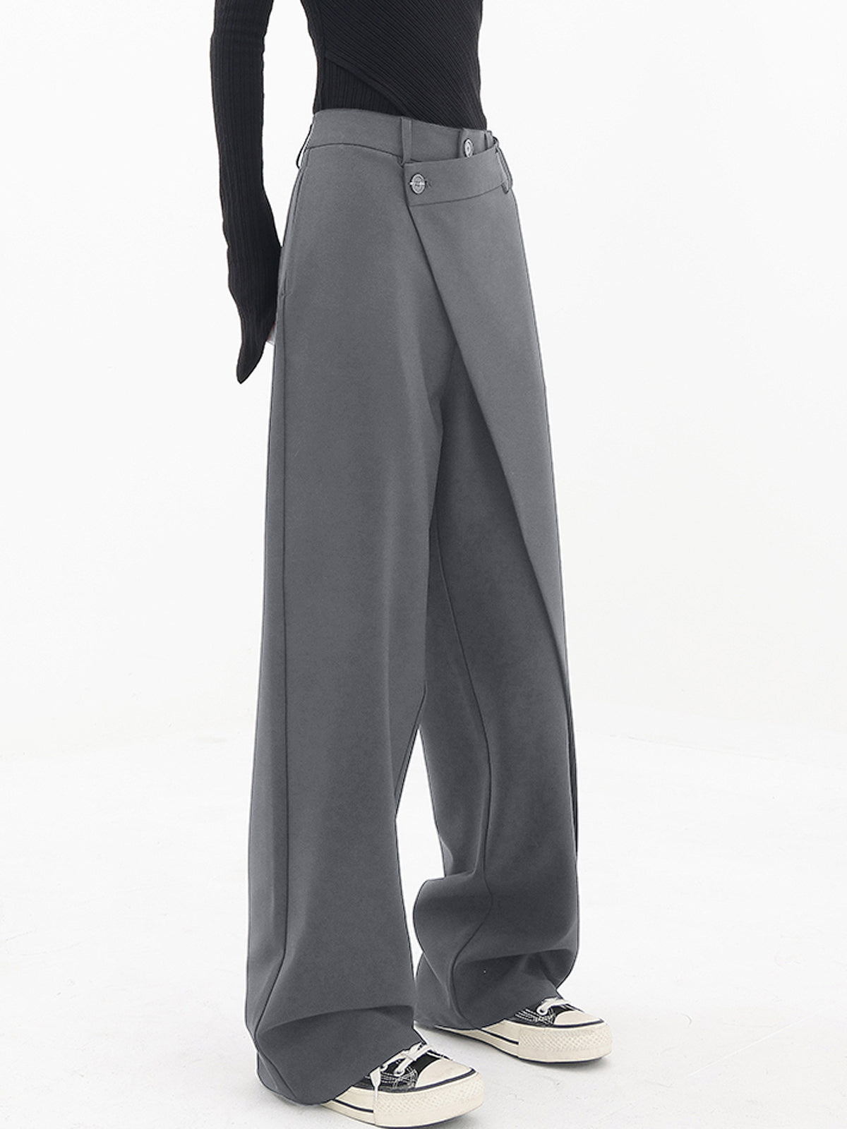 Asymmetrische Wide Leg Dress Broek met Knopen