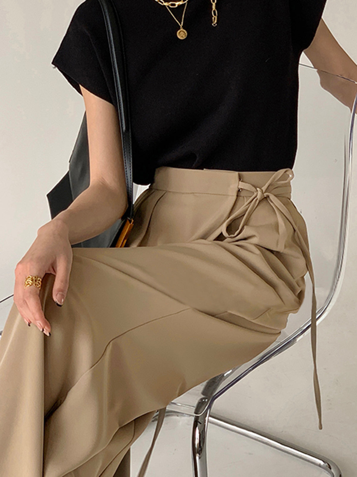 Flowy Wide Leg Dress Broek met Strikceintuur