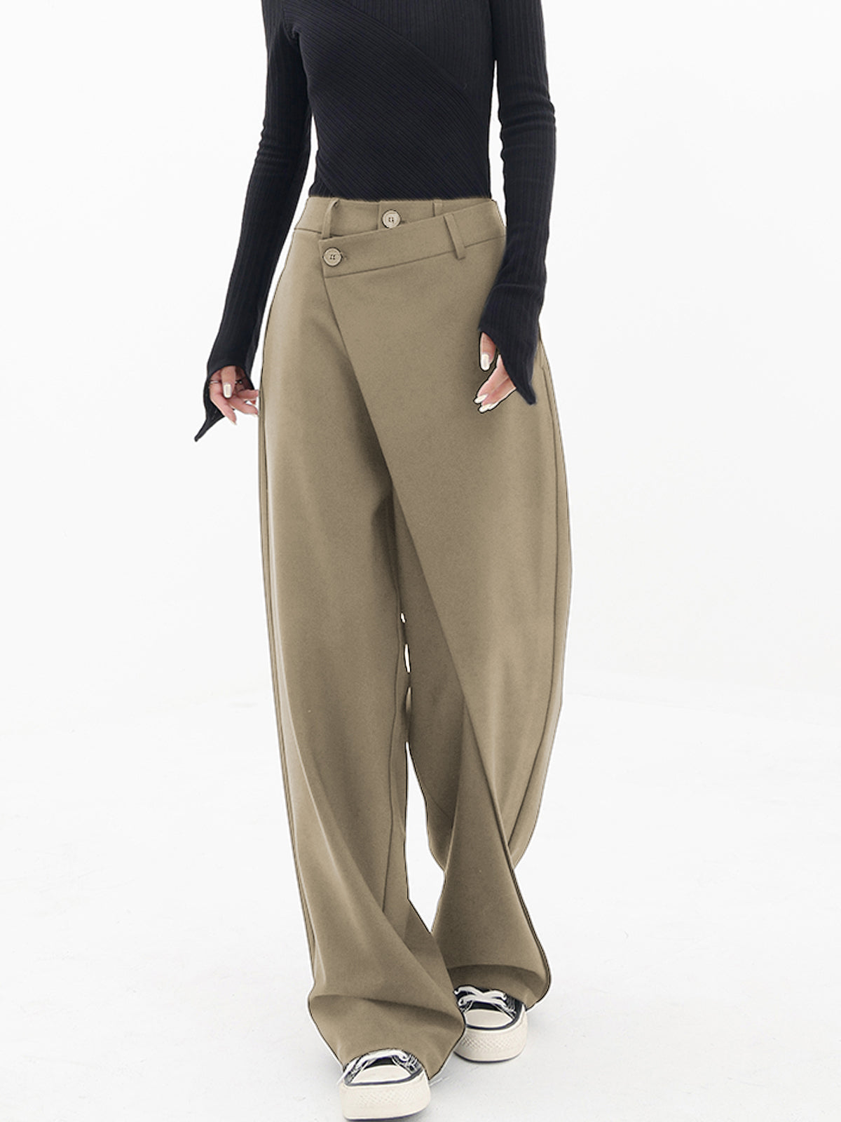 Asymmetrische Wide Leg Dress Broek met Knopen