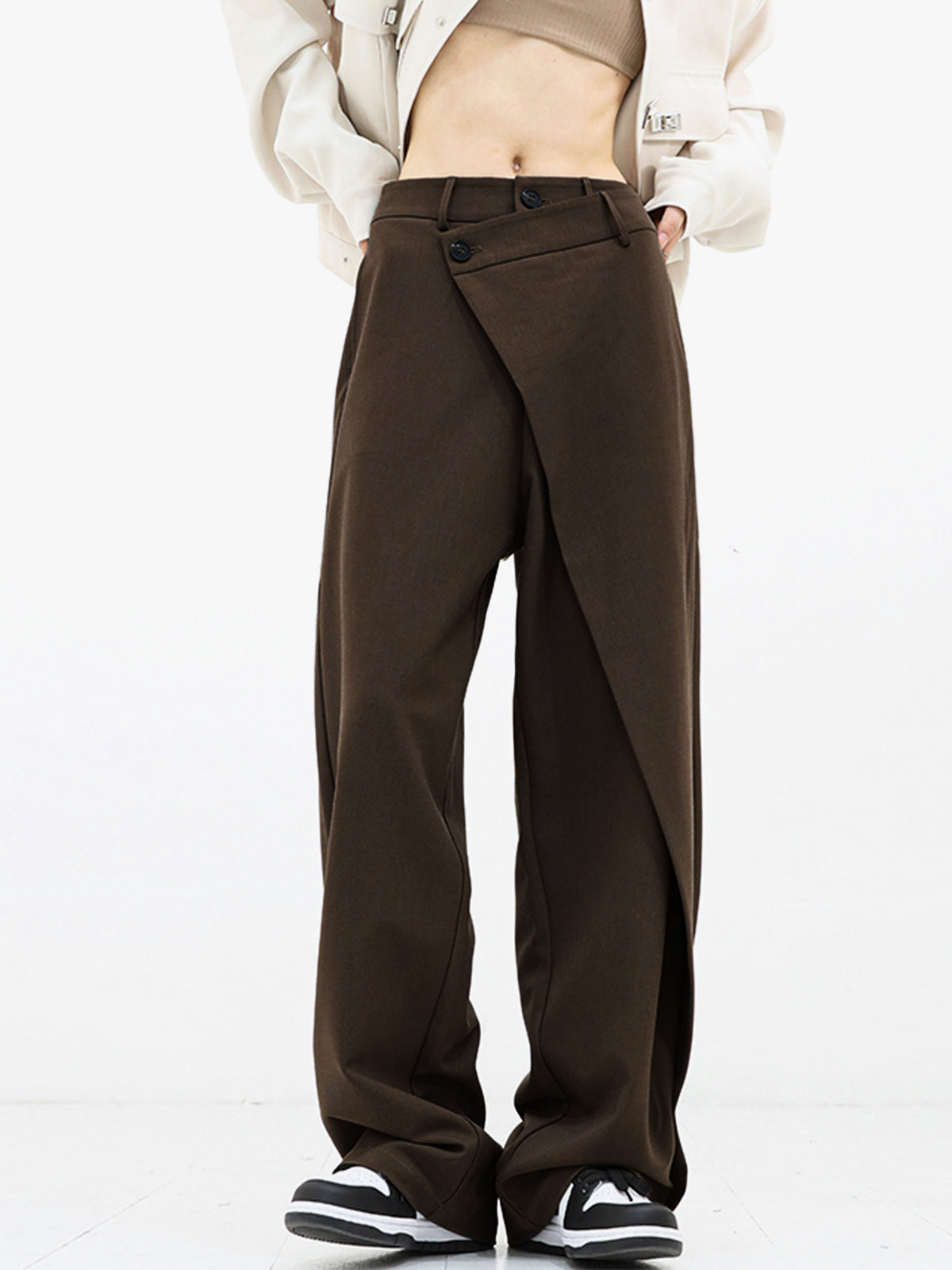 Asymmetrische Wide Leg Dress Broek met Knopen