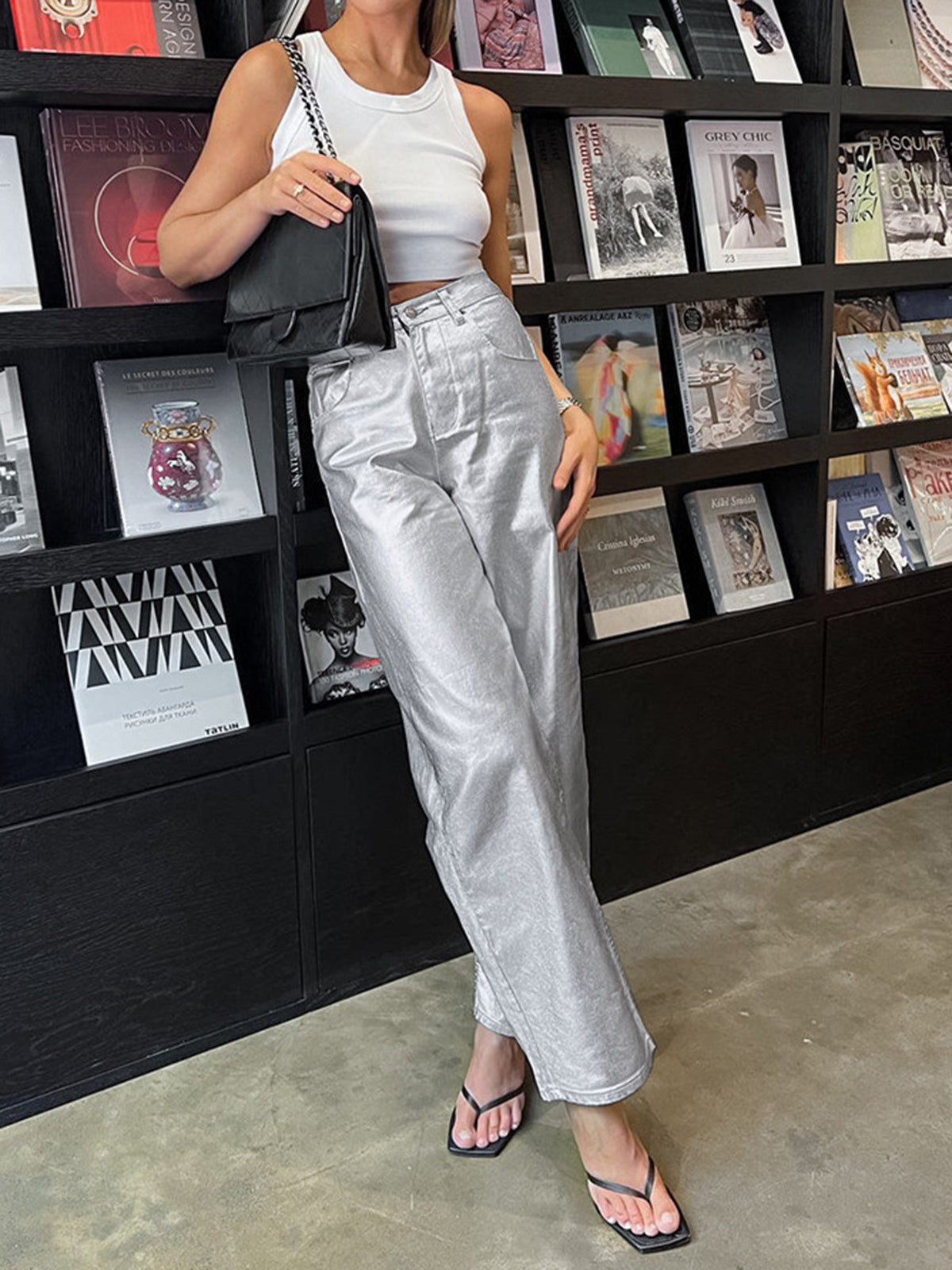 Metallic Imitatieleer Rechte Broek