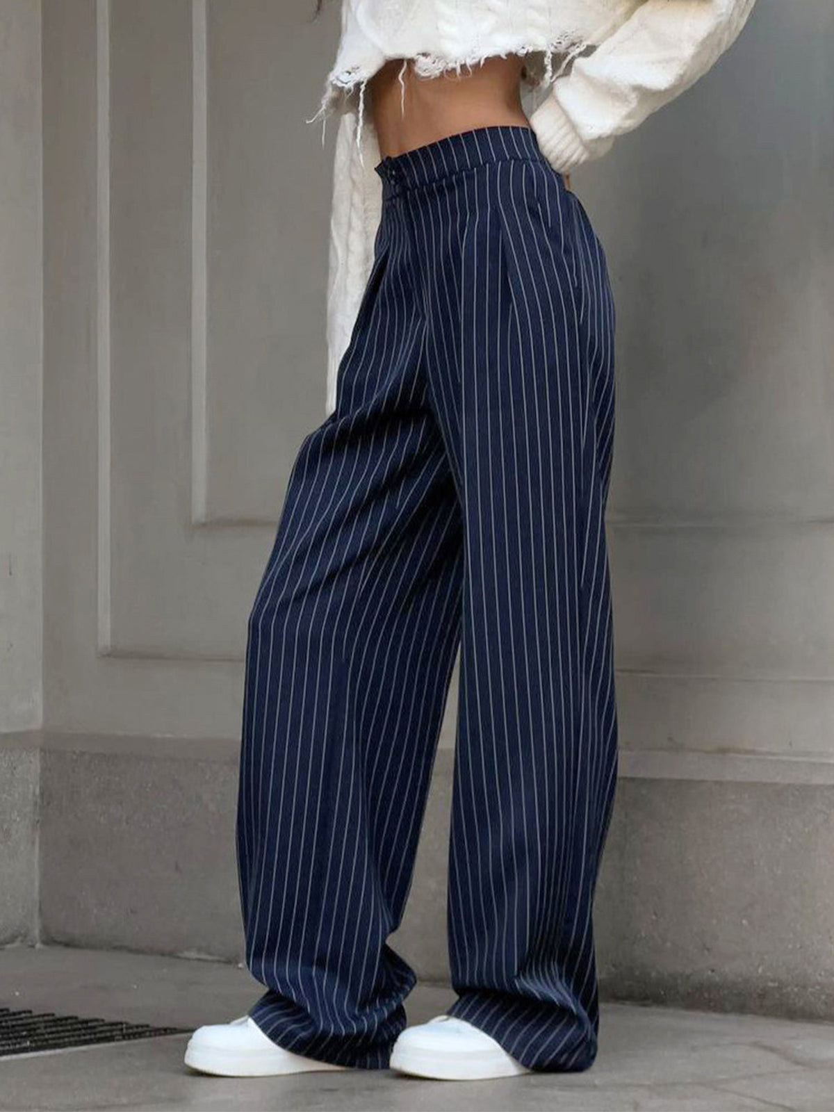 Pinstripe Geplooide Wide Leg Dress Broek