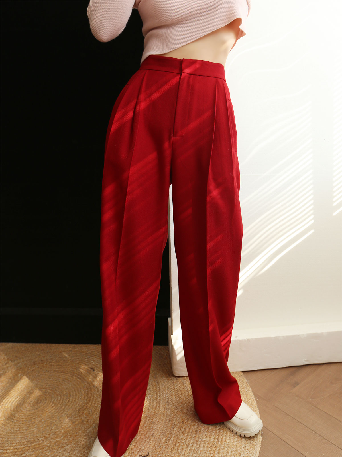 Mid Waist Geplooide Tapered Broek