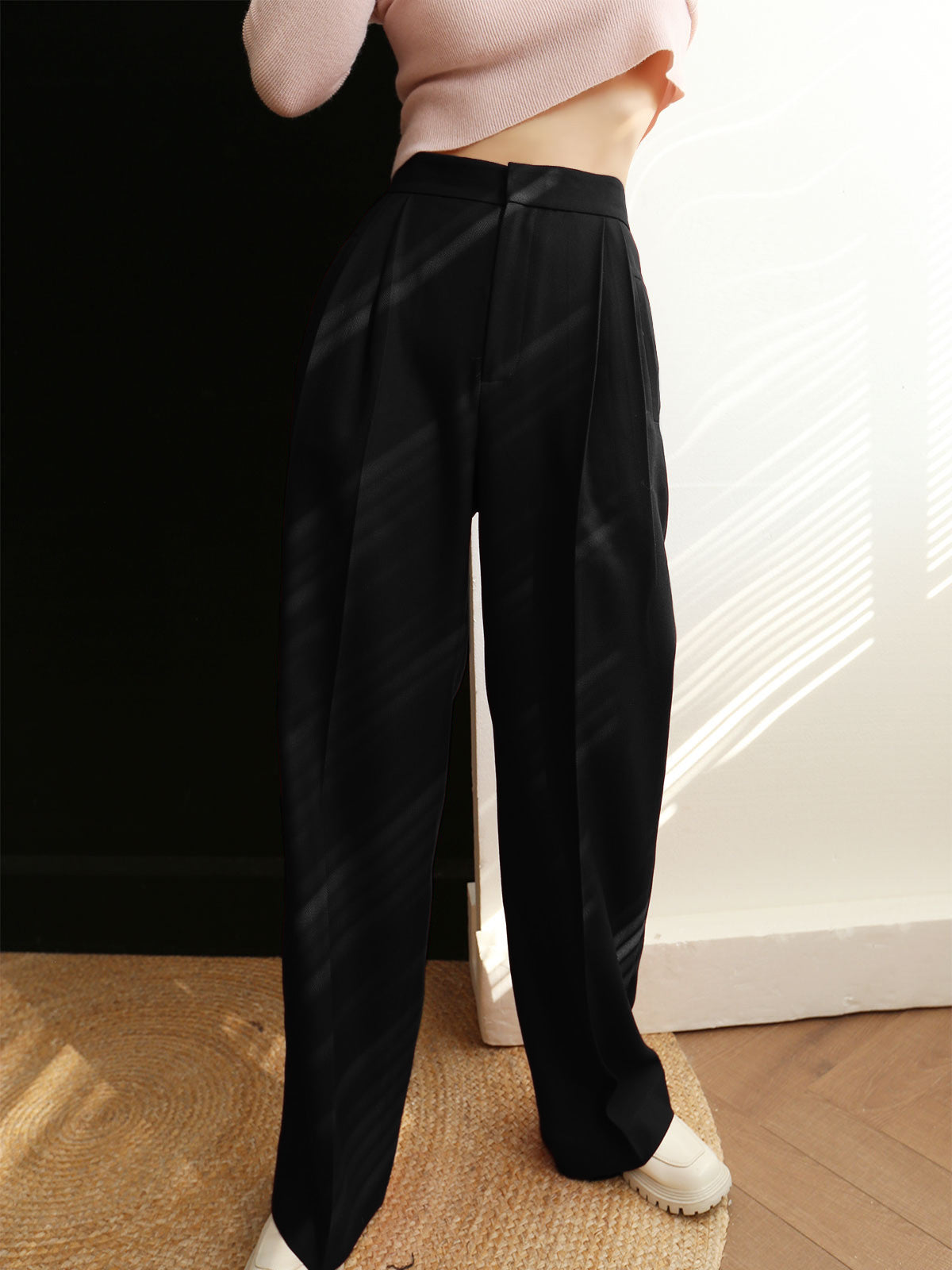 Mid Waist Geplooide Tapered Broek