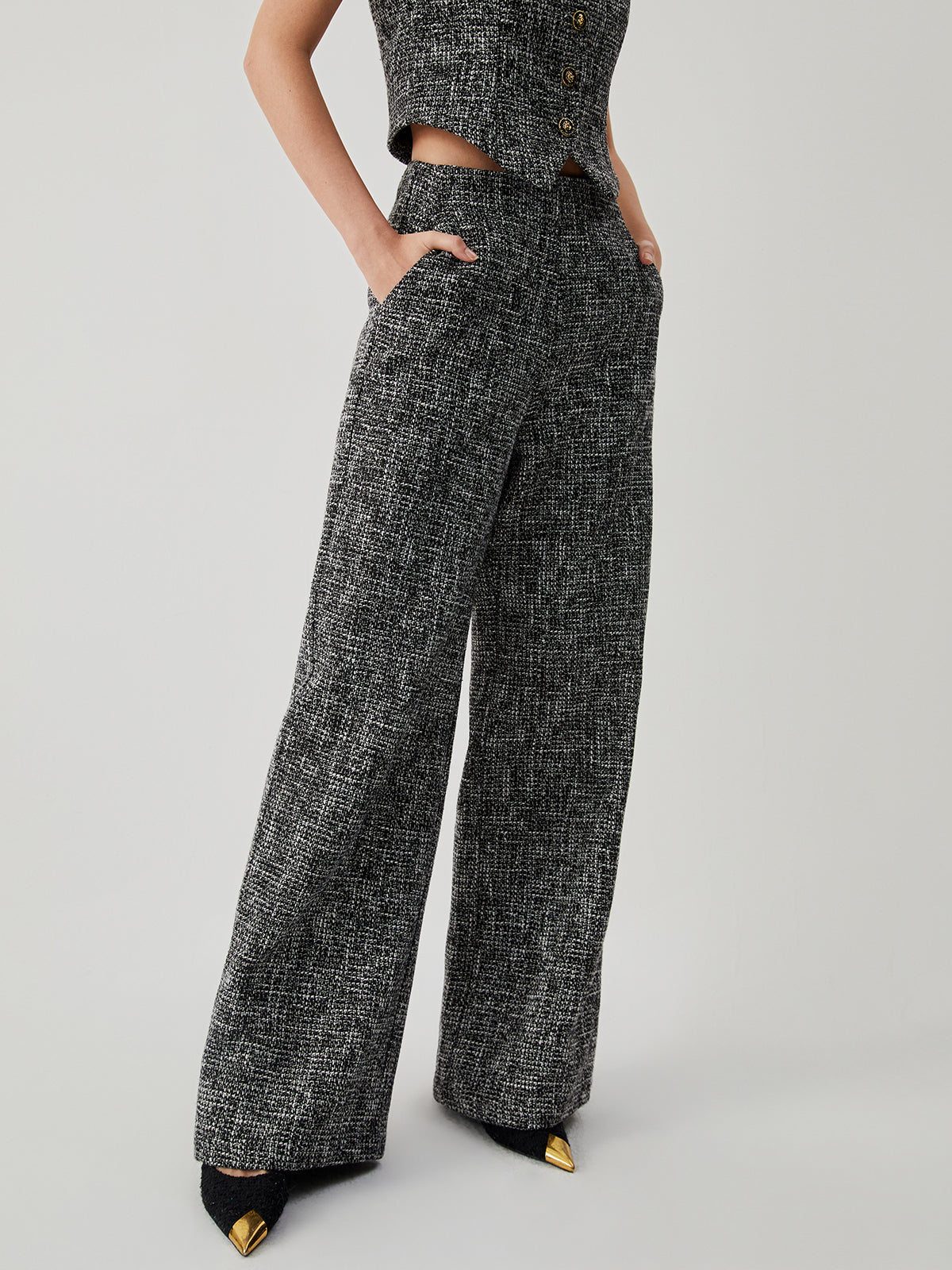 Old Money Tweed Rechte Broek met Zakken