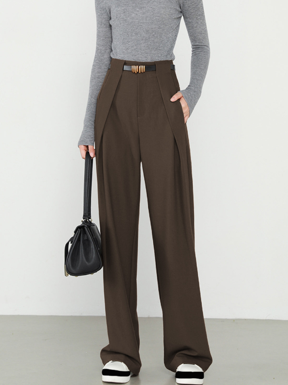 Mid Waist Effen Rechte Broek met Zakken
