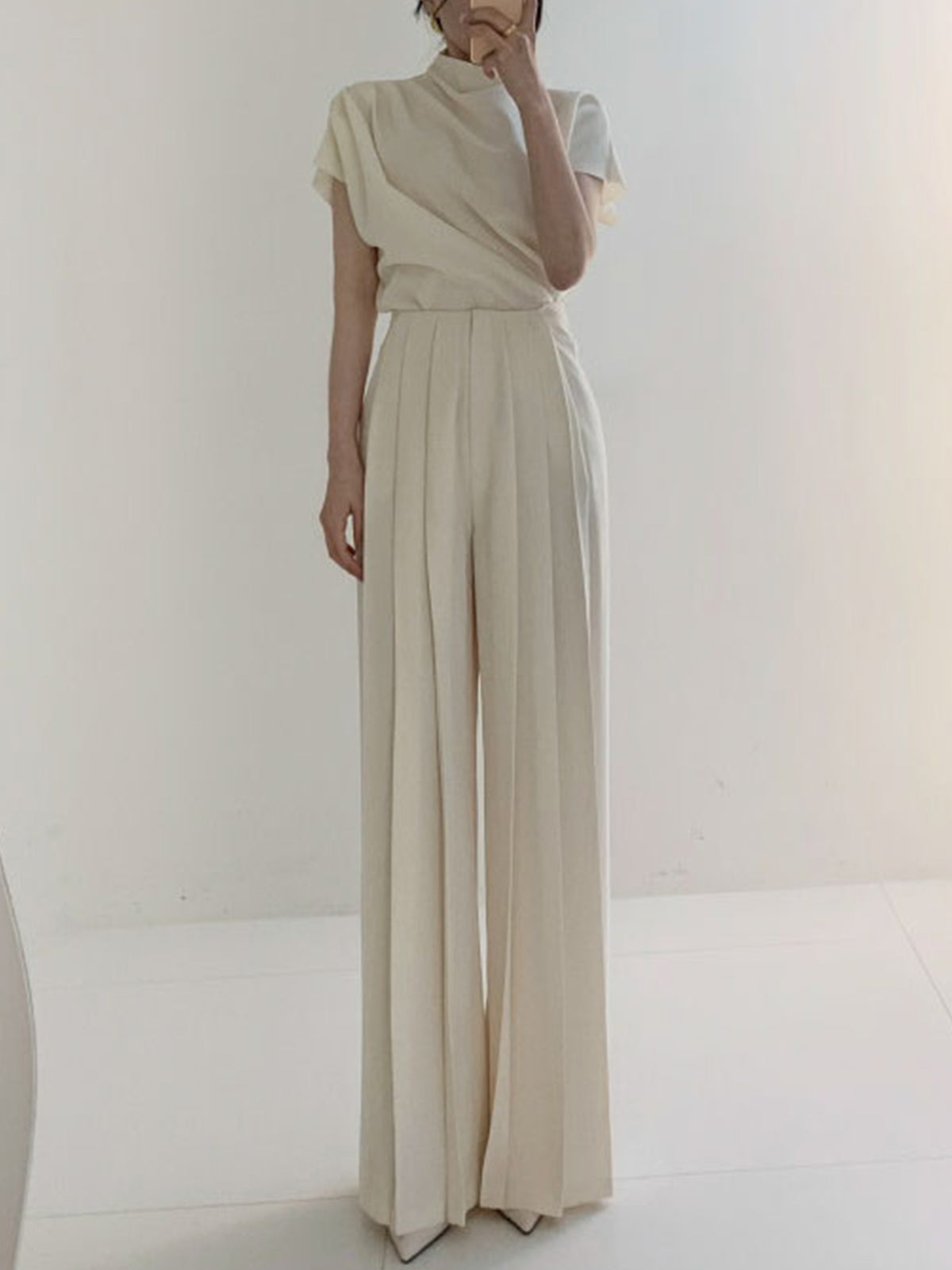 Geplooide Hoge Taille Wide Leg Broek
