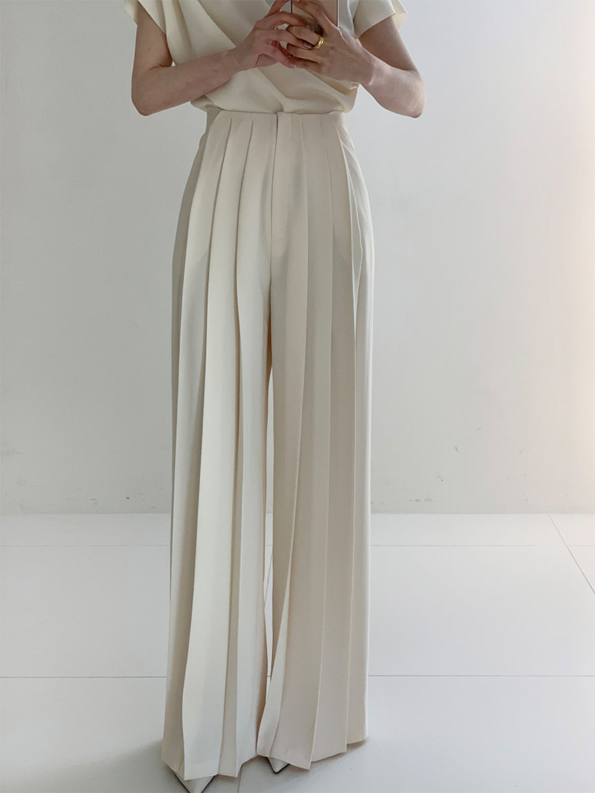 Geplooide Hoge Taille Wide Leg Broek