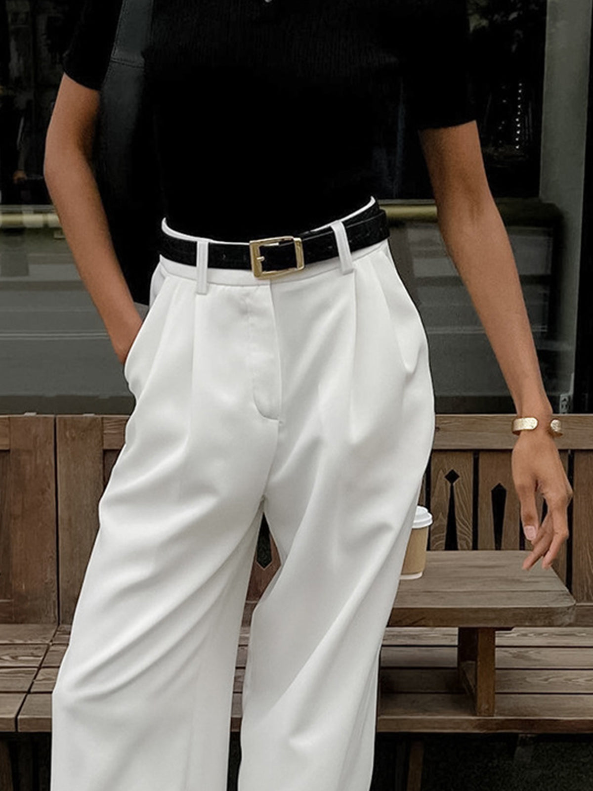 Effen Wide Leg Broek Zonder Riem