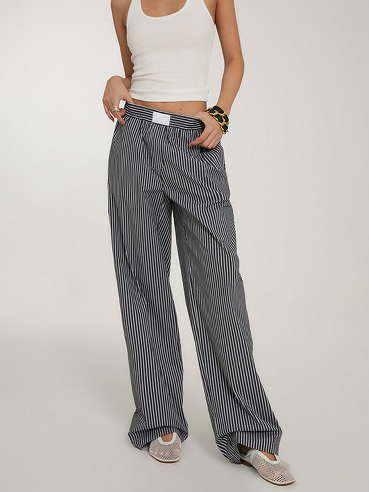 Casual Gestreepte Wide Leg Broek