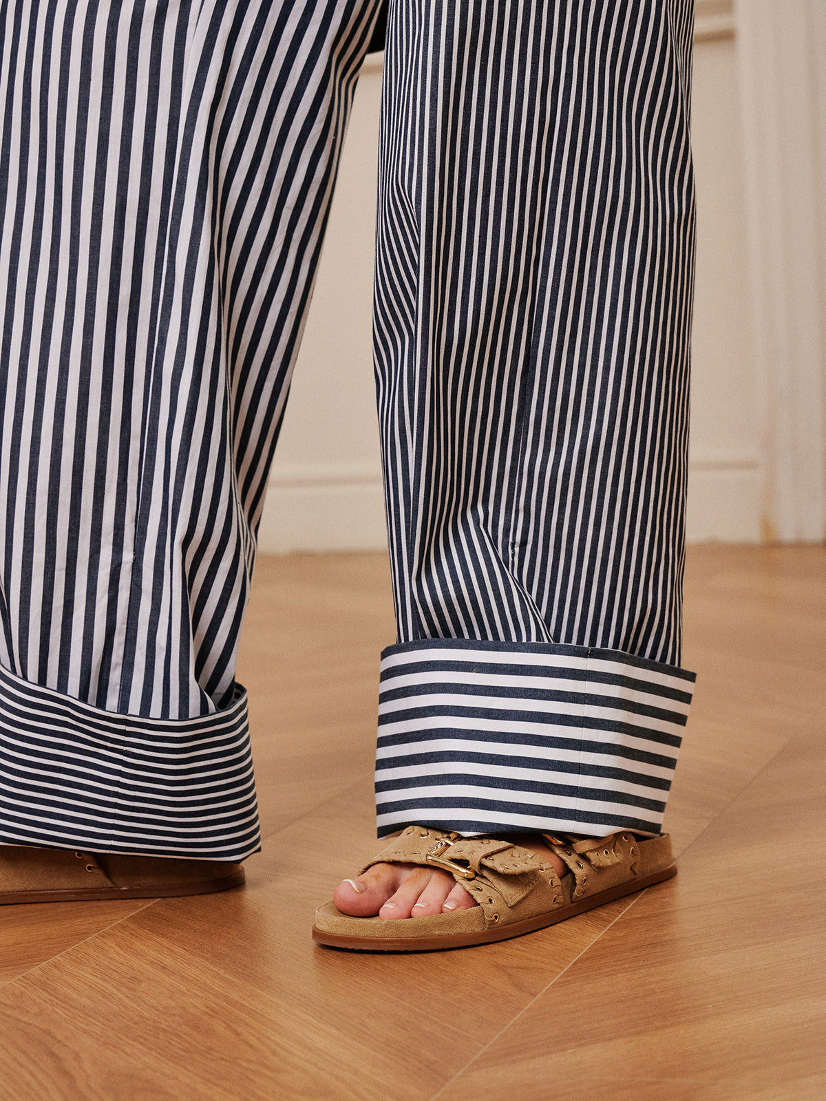 Katoenen Pinstripe Broek met Contrasterende Bies