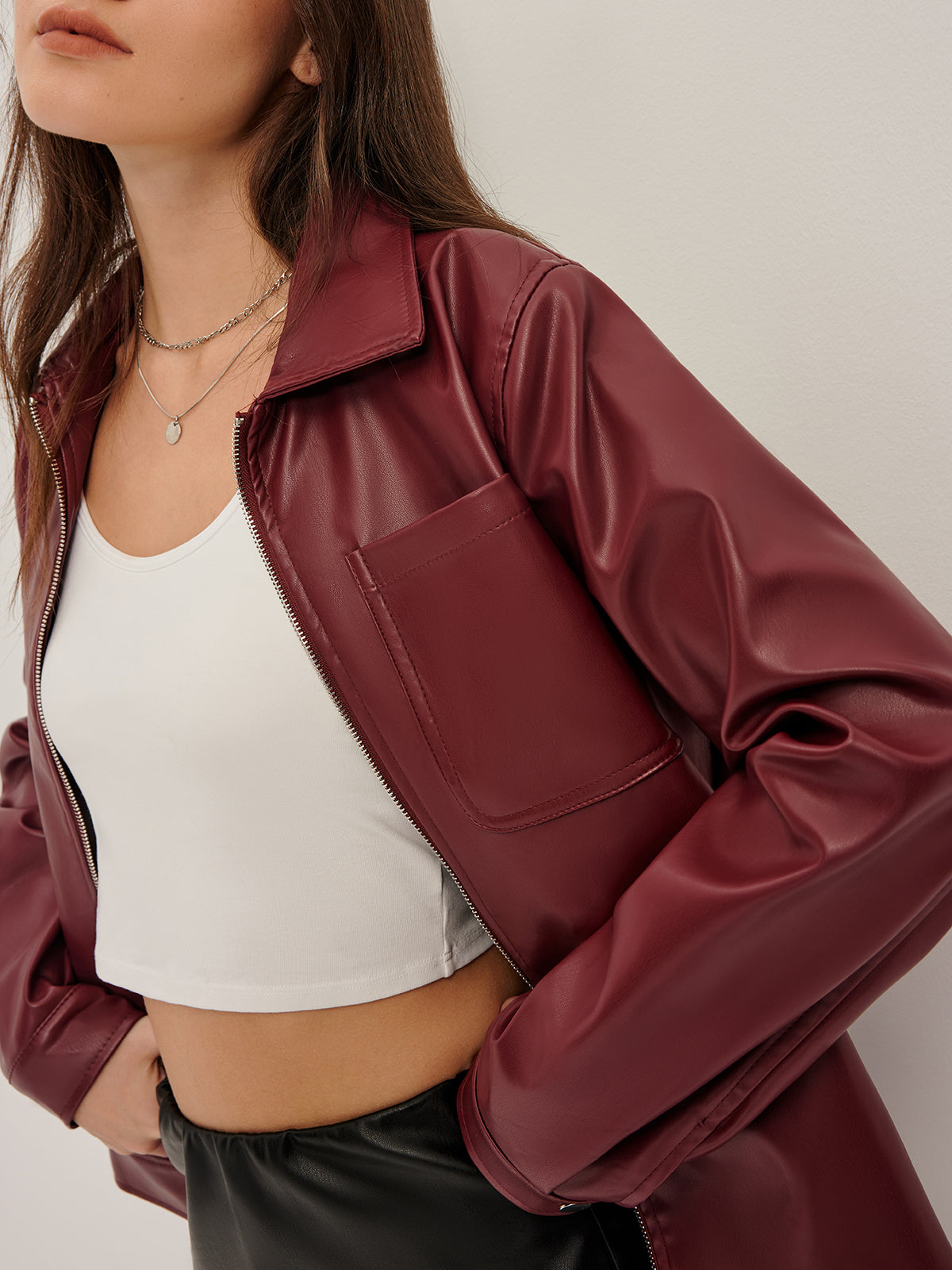 Raverya - Revers Zipper Imitatieleer Jas
