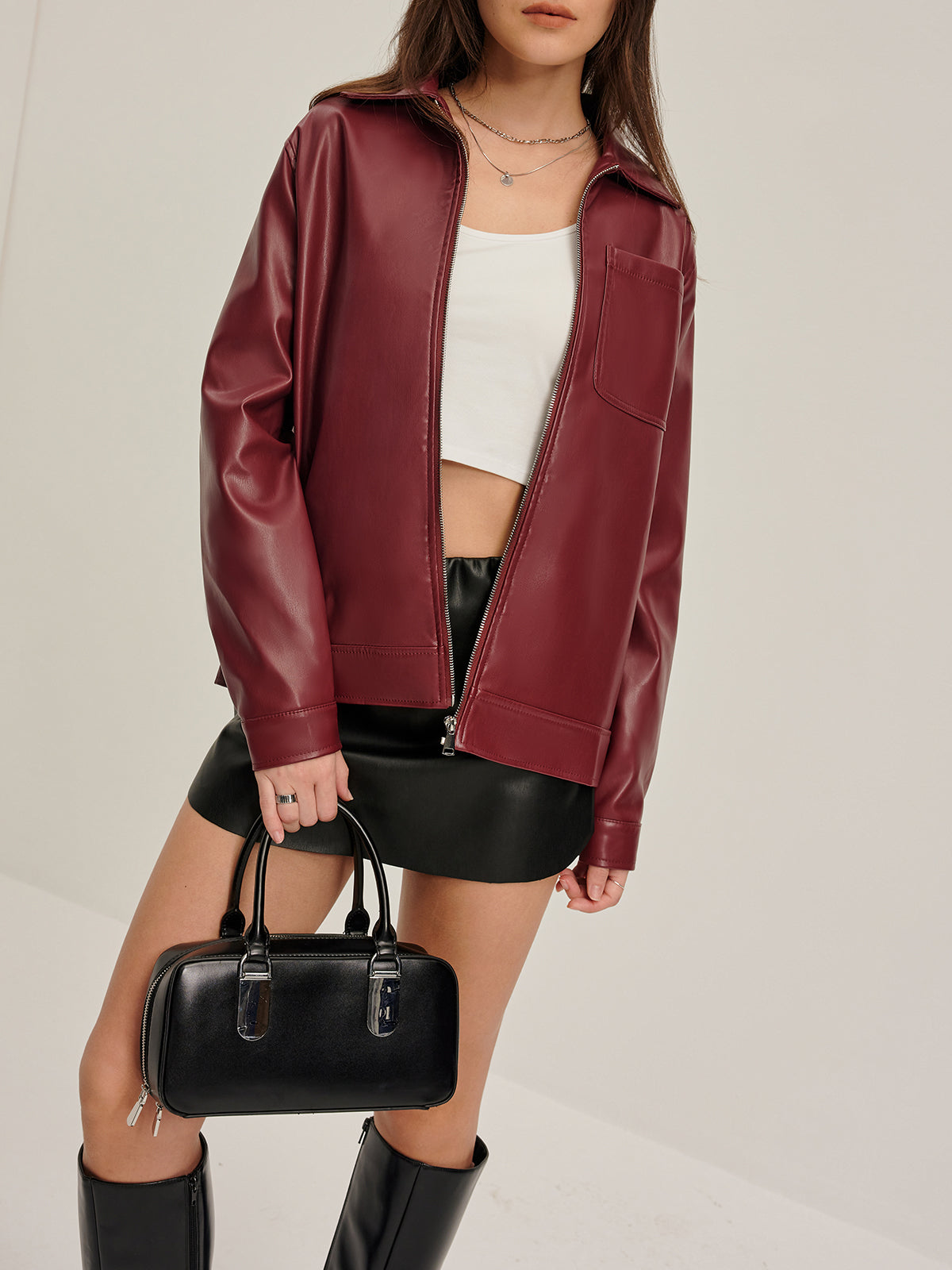 Raverya - Revers Zipper Imitatieleer Jas