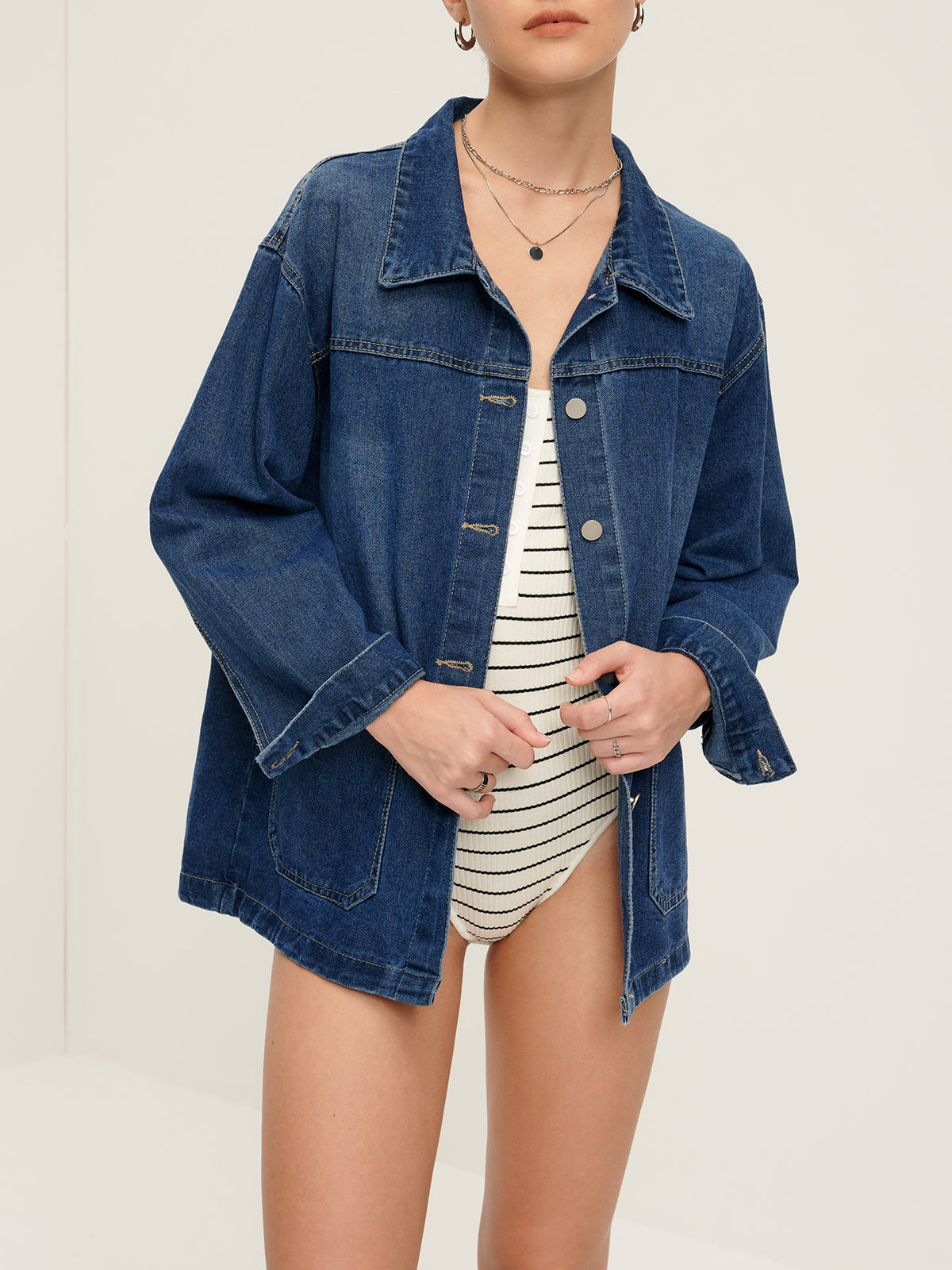 Raverya - Casual Denim Jas Met Revers En Knoopsluiting