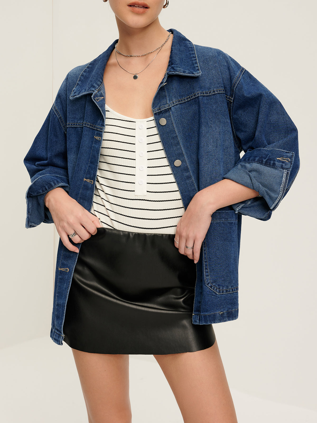 Raverya - Casual Denim Jas Met Revers En Knoopsluiting