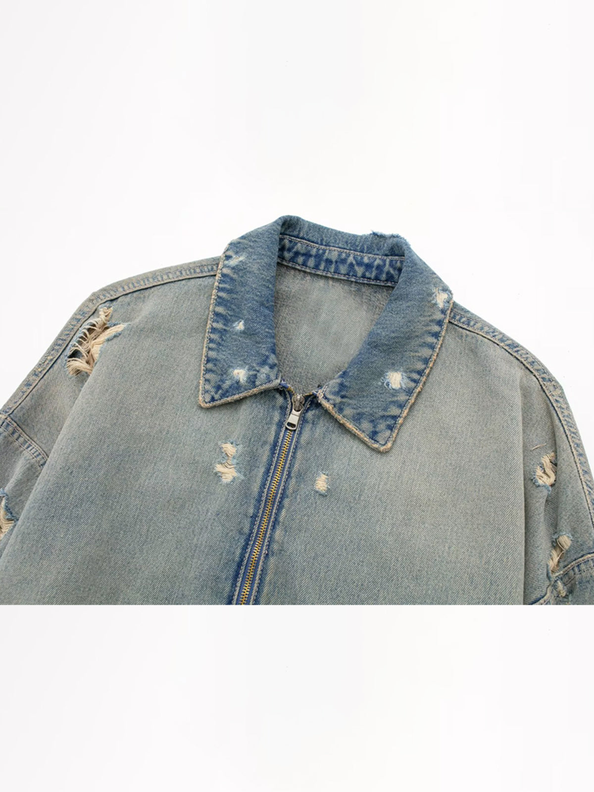 Raverya - Vintage Crop Denim Jacket met Rits