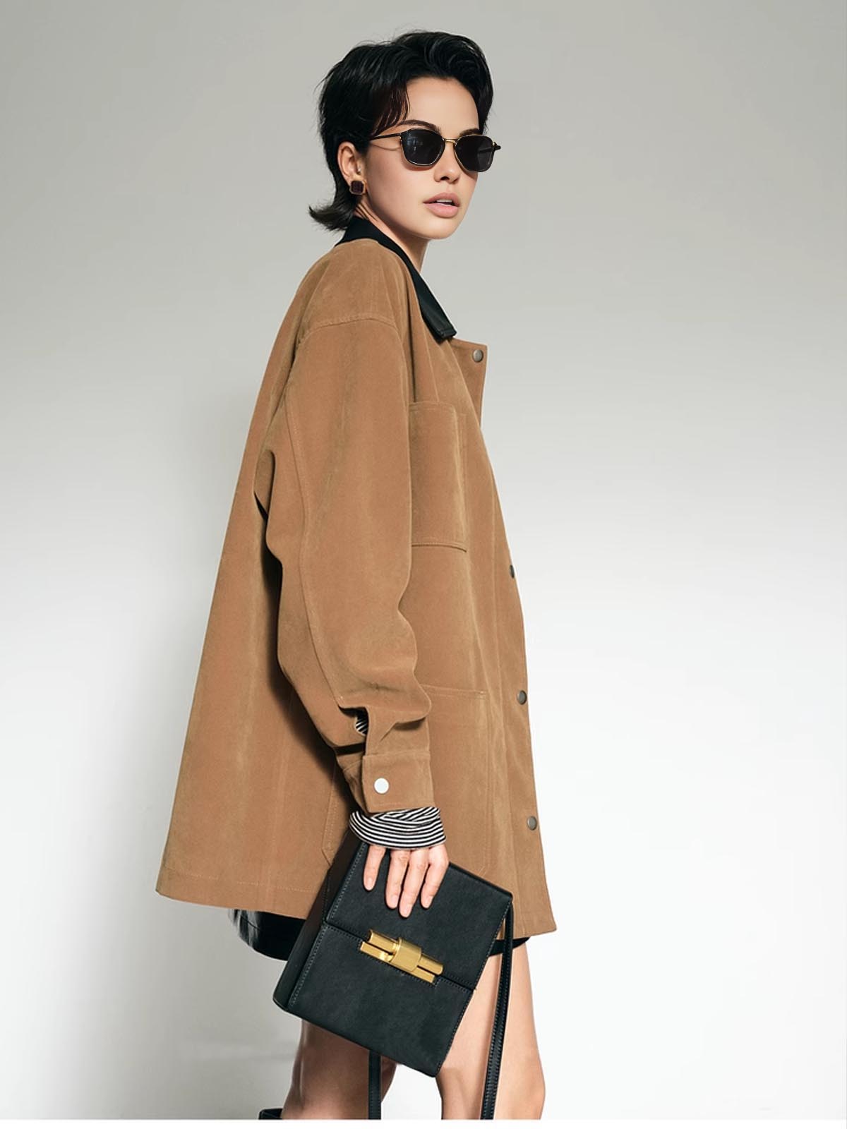 Raverya - Suède Blazer Met Contrastkraag