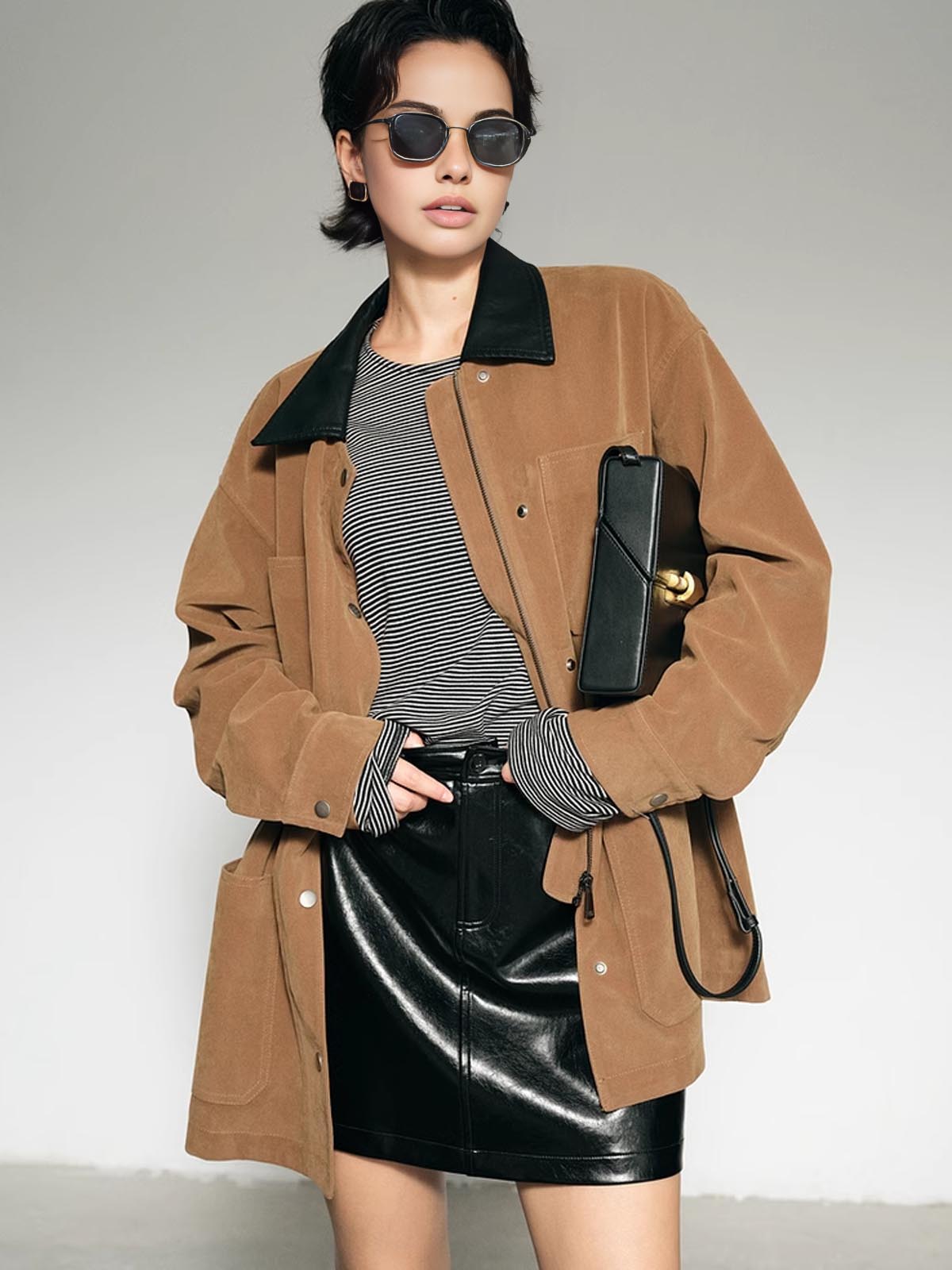 Raverya - Suède Blazer Met Contrastkraag