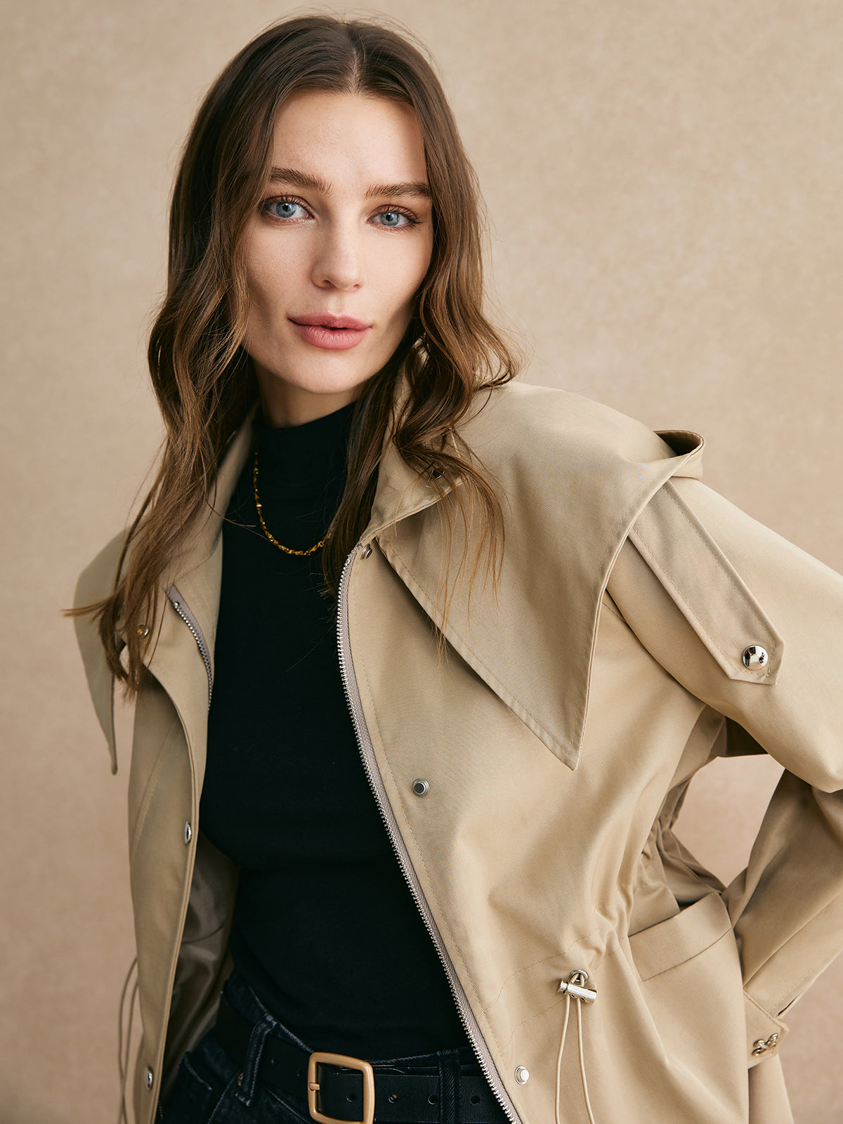 Raverya - Trekkoord Taille Rits Trenchcoat