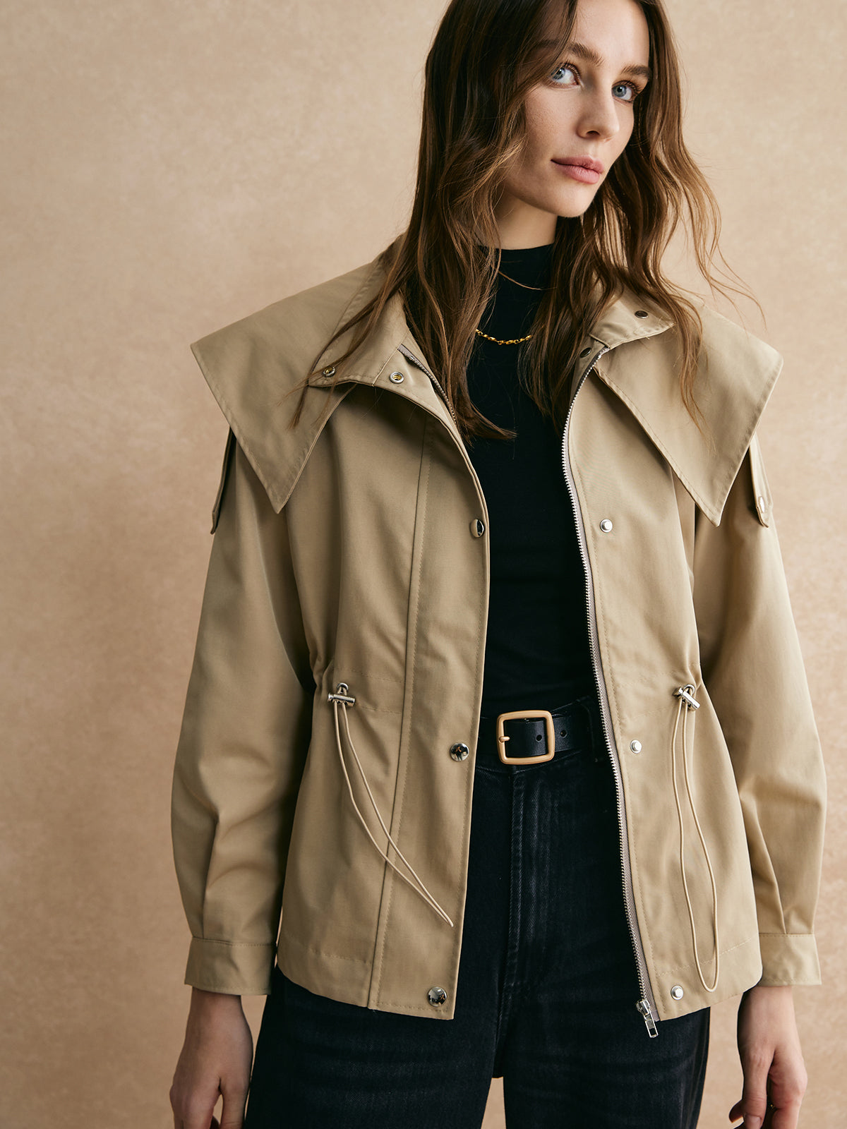Raverya - Trekkoord Taille Rits Trenchcoat