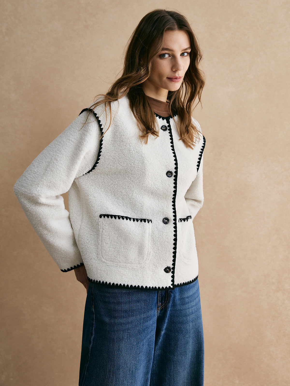 Raverya - Minky Fleece Jas Met Contrastbies