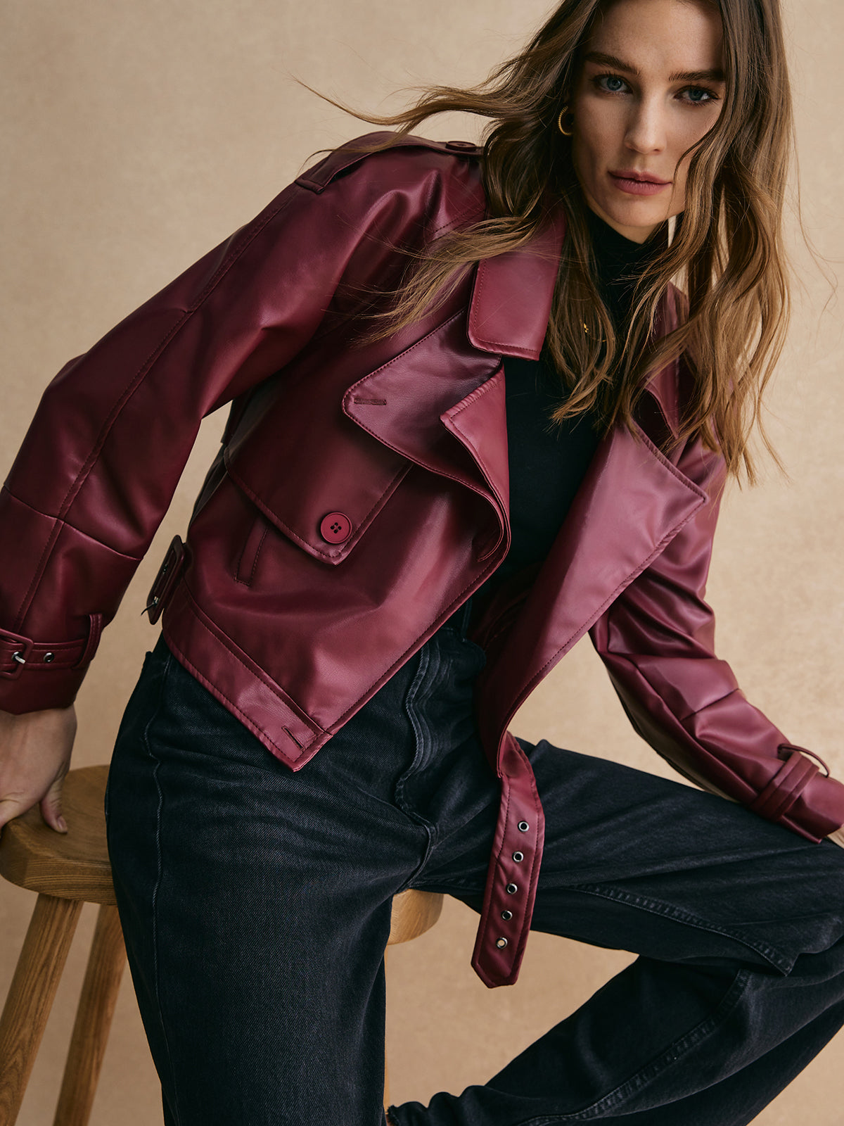 Raverya - PU Leren Jas Met Gesp En Riem