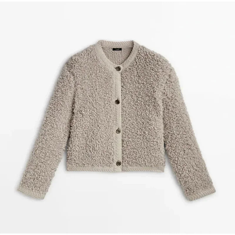 Lamswol Damesjas Met Lange Mouwen, Enkele Rij Knopen, Korte Jas 2024 Herfst Winter Mode, Strert Losse Damesoutwear