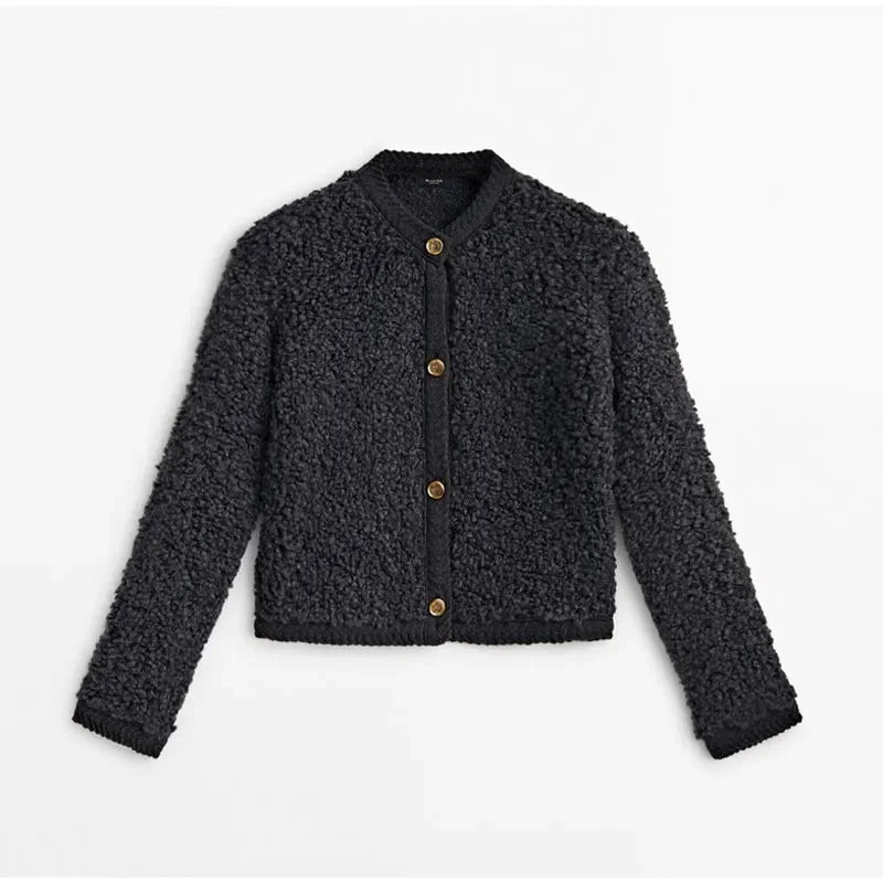Lamswol Damesjas Met Lange Mouwen, Enkele Rij Knopen, Korte Jas 2024 Herfst Winter Mode, Strert Losse Damesoutwear