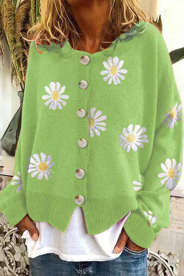 Gebreide trui met bloemen