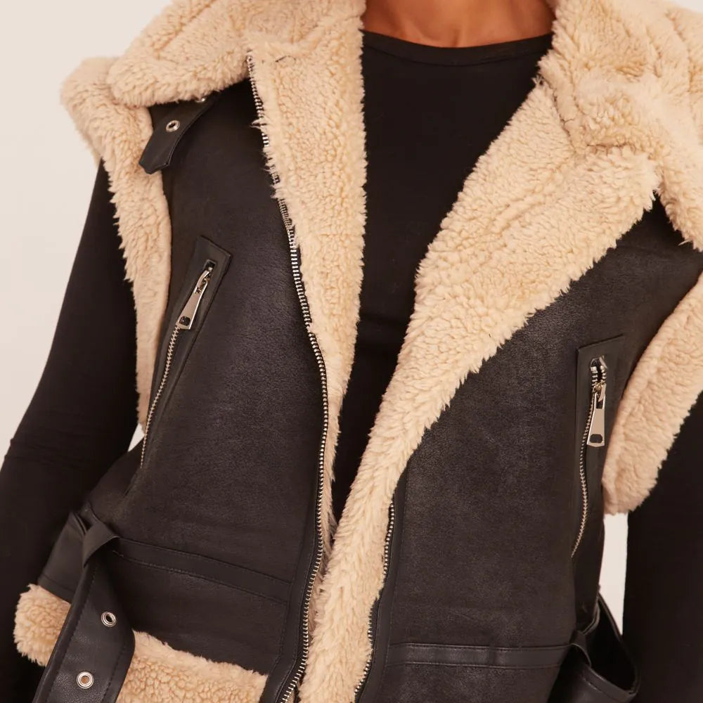 Raverya - Zwarte Faux Sherpa Gilet