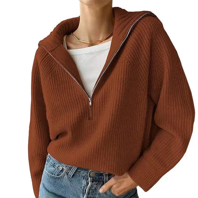 Gebreide trui met rits V-hals - Comfortabele en moderne look voor elke dag