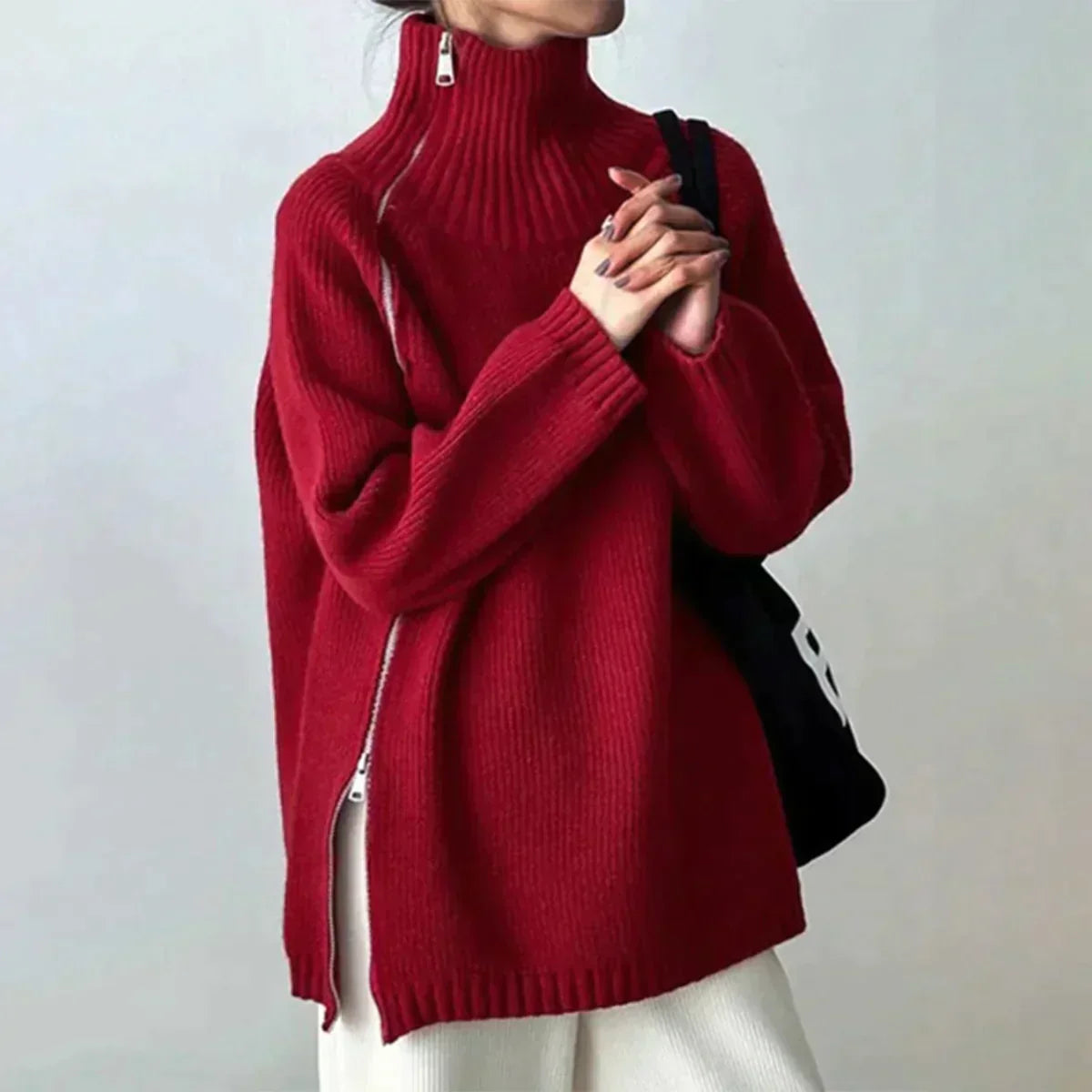 Rode Effen Trui met Hoge Hals – Heerlijk Warm en Elegant