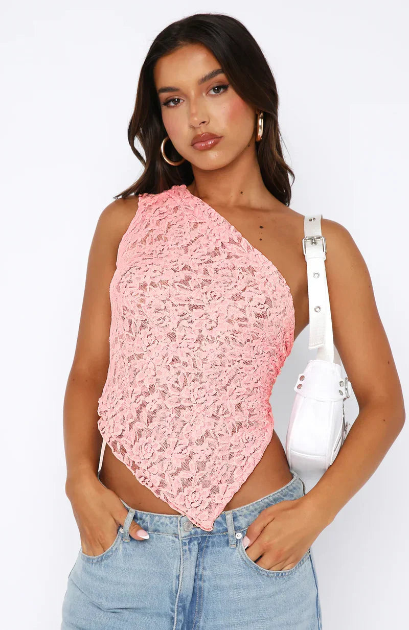 One Shoulder Kanten Top
