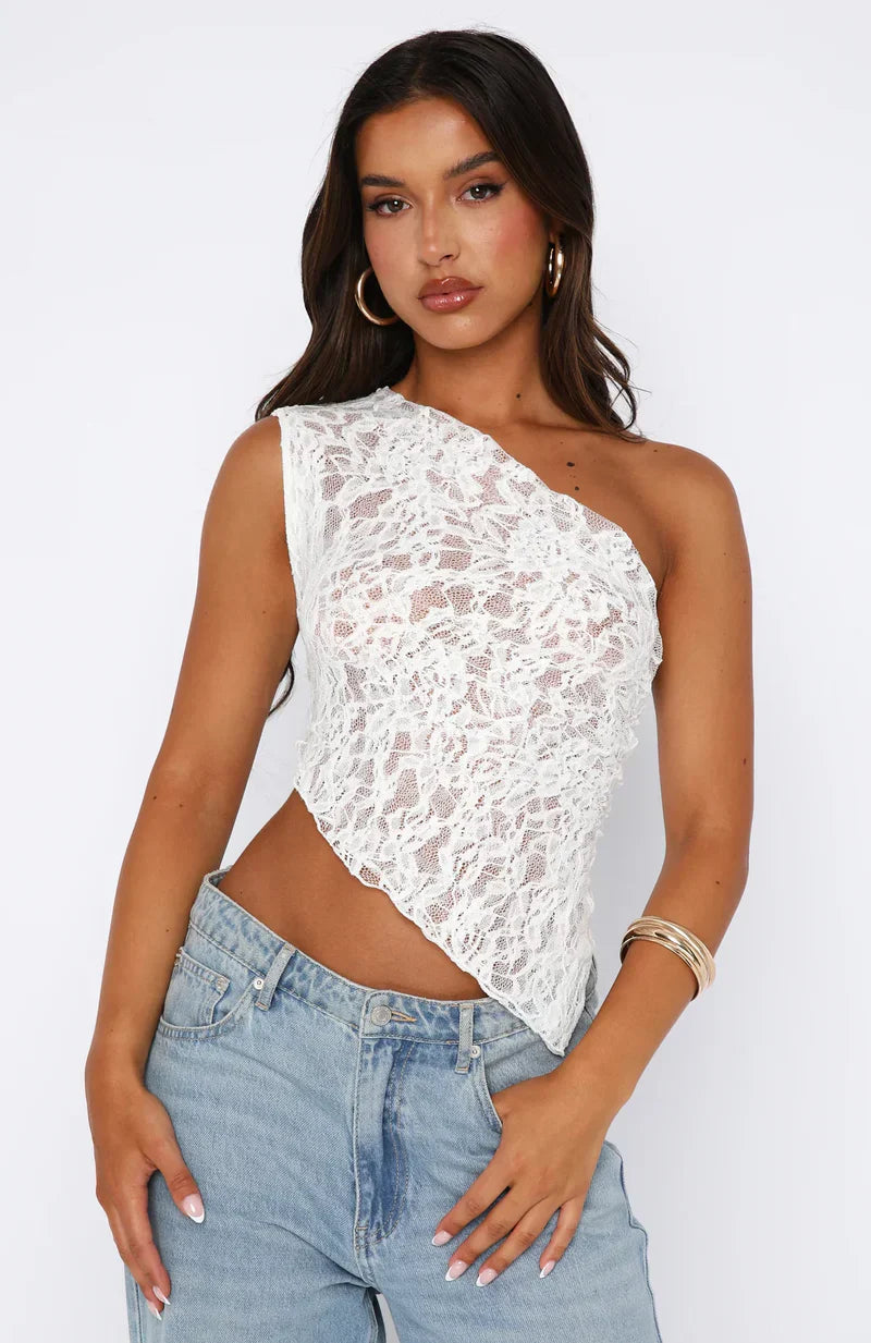 One Shoulder Kanten Top