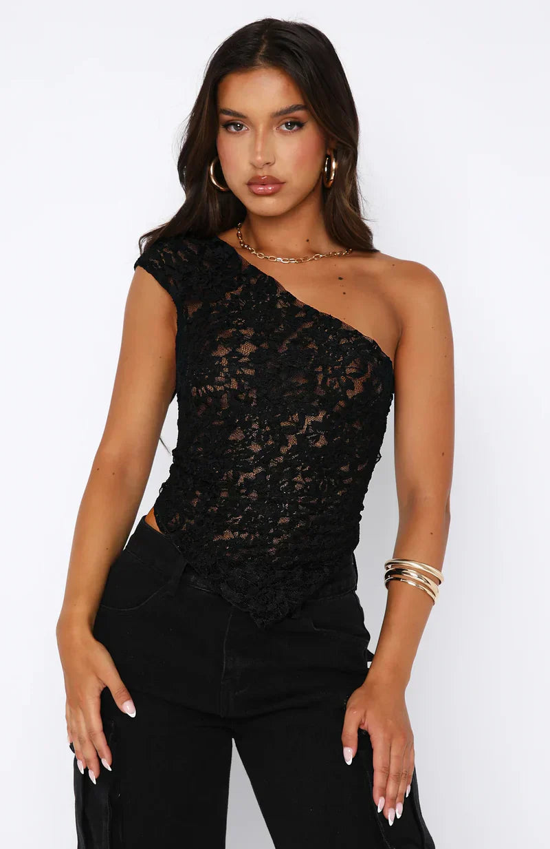 One Shoulder Kanten Top