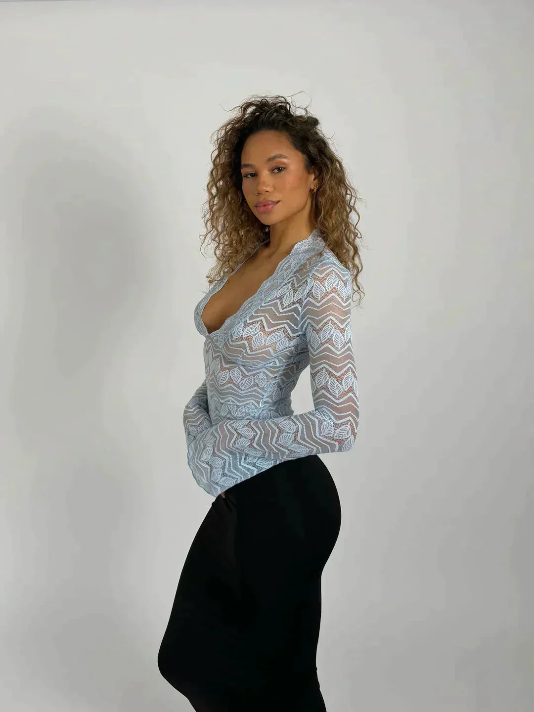 Mesh Top Met Lange Mouwen