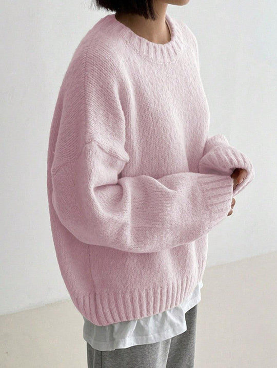 Roze Ronde Hals Herfst Trui voor Vrouwen – Stijlvol en Comfortabel