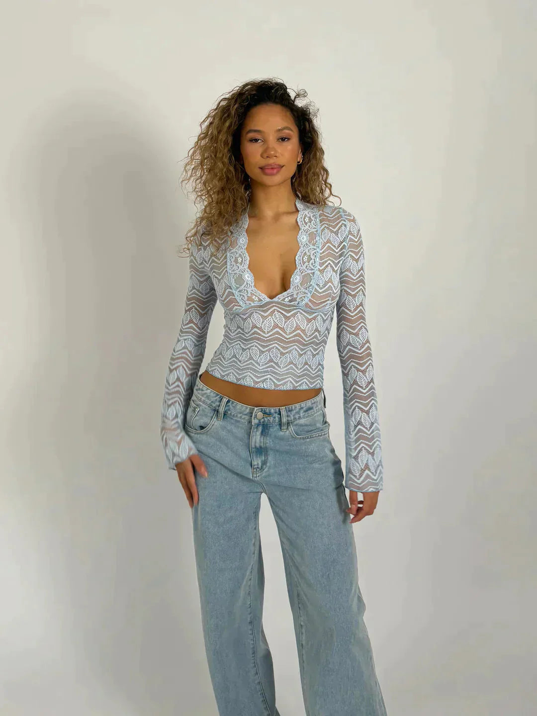 Mesh Top Met Lange Mouwen