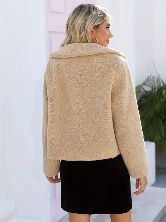 Raverya - Stijlvolle en Warme Beige Winter Teddy Jas voor Vrouwen