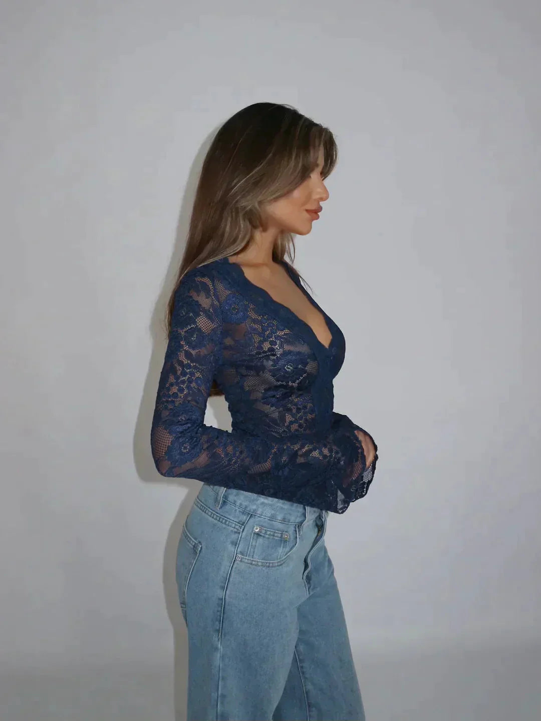 Mesh Top Met Lange Mouwen
