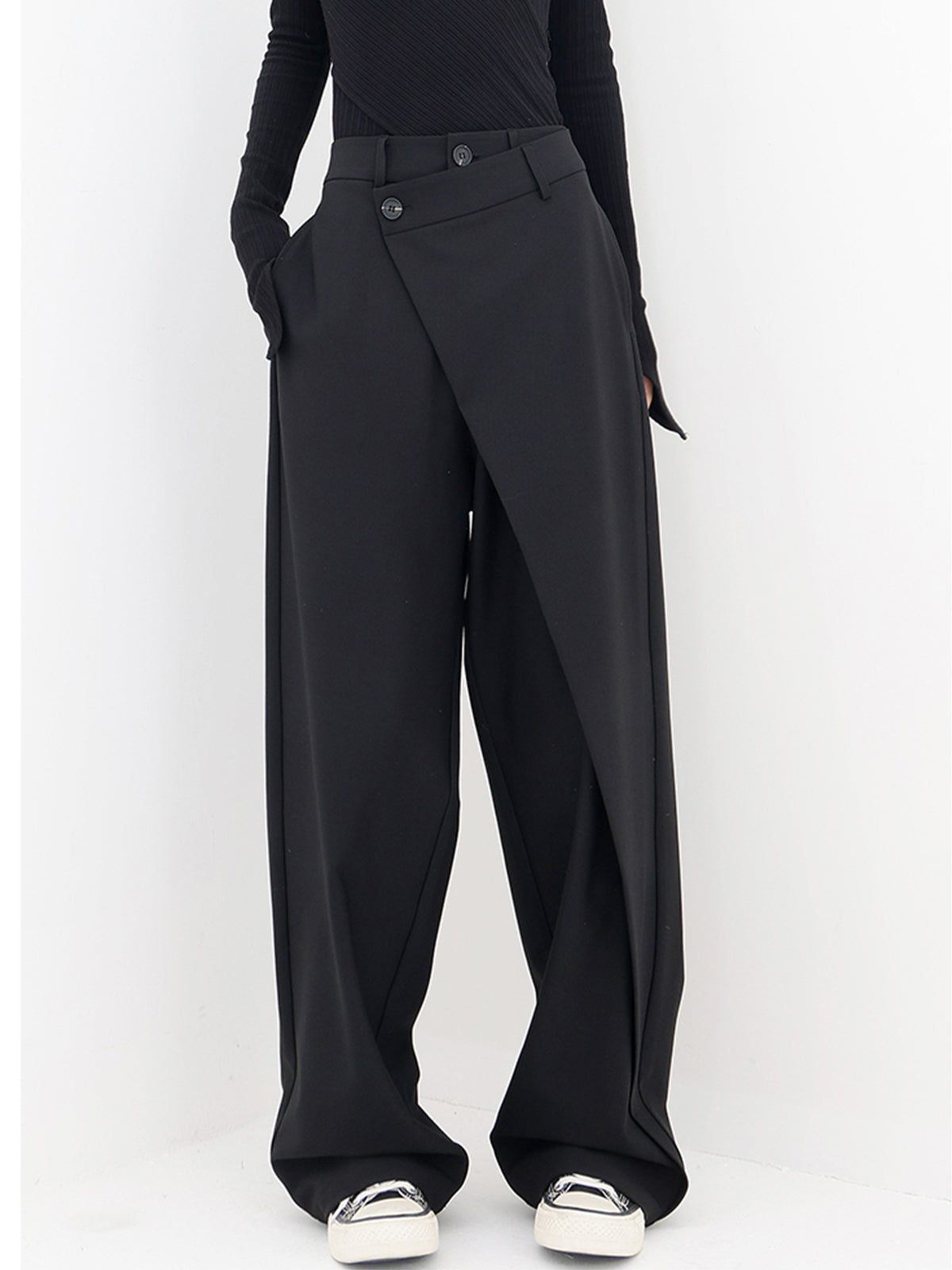 Asymmetrische Wide Leg Dress Broek met Knopen
