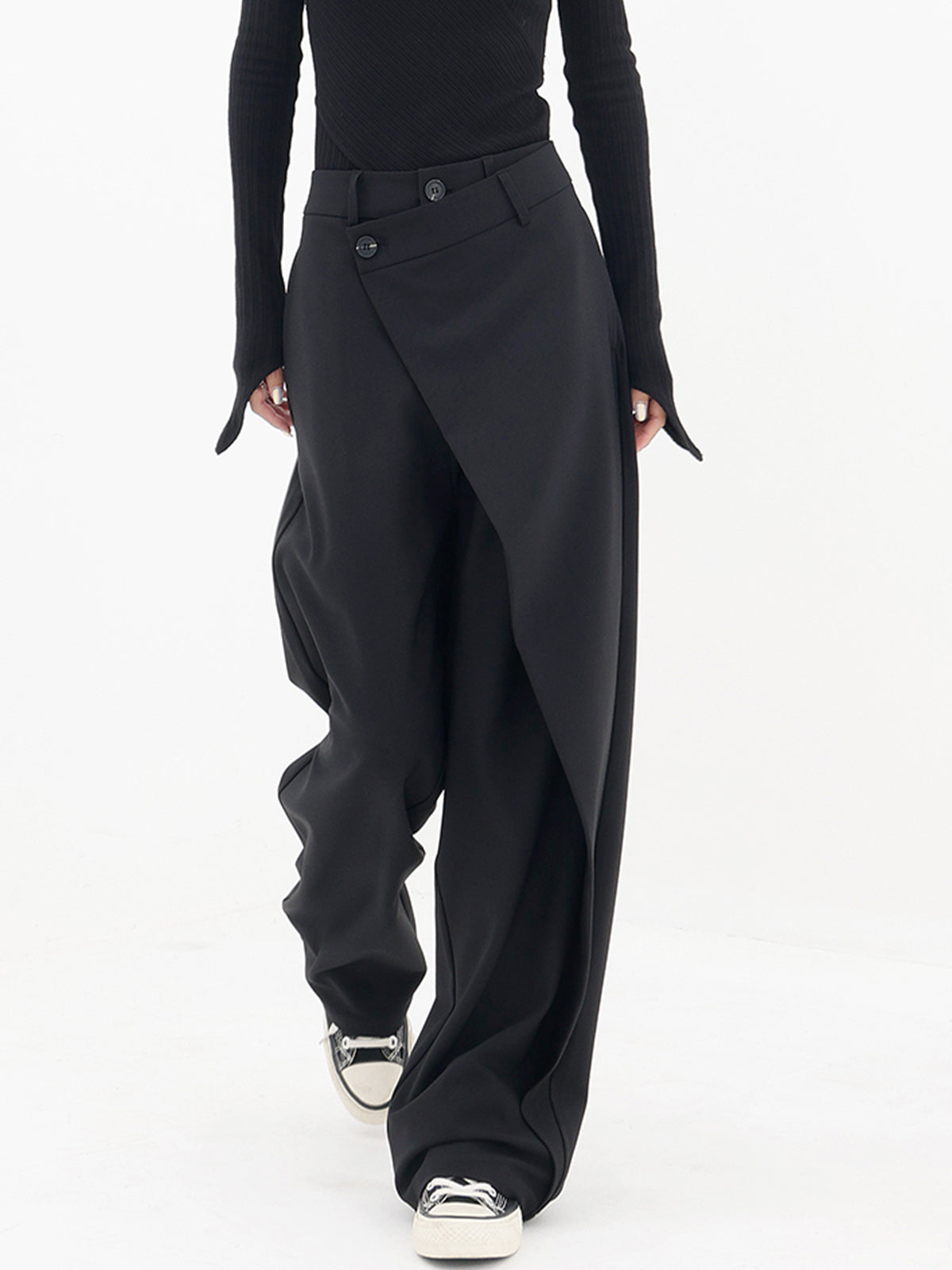 Asymmetrische Wide Leg Dress Broek met Knopen